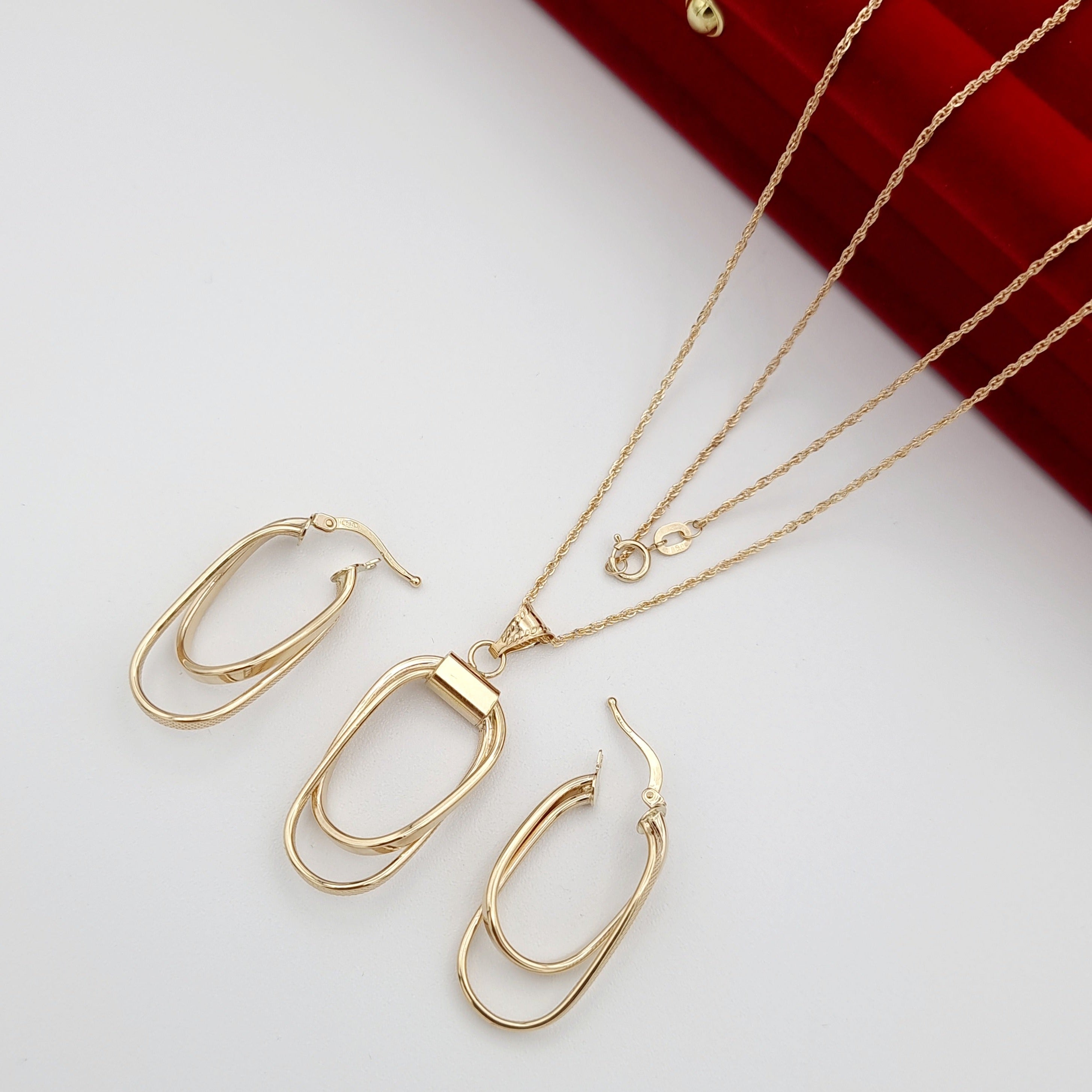 18K Pure Gold Double Oval Jewelry Set