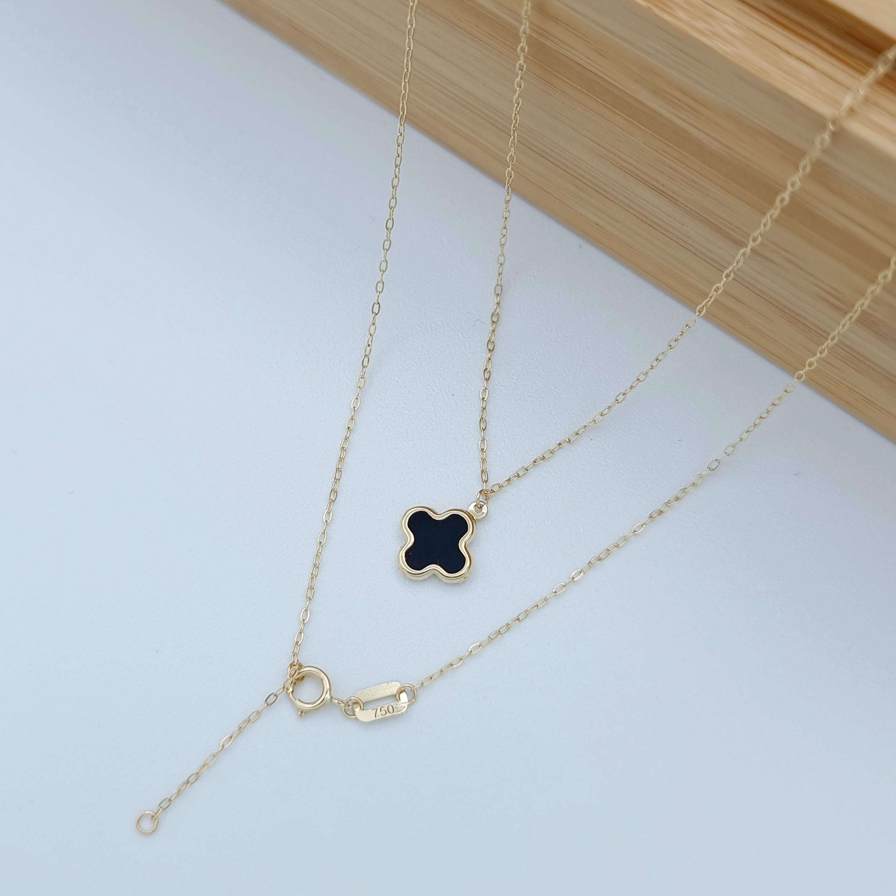 18K Pure Gold Black Flower Necklace
