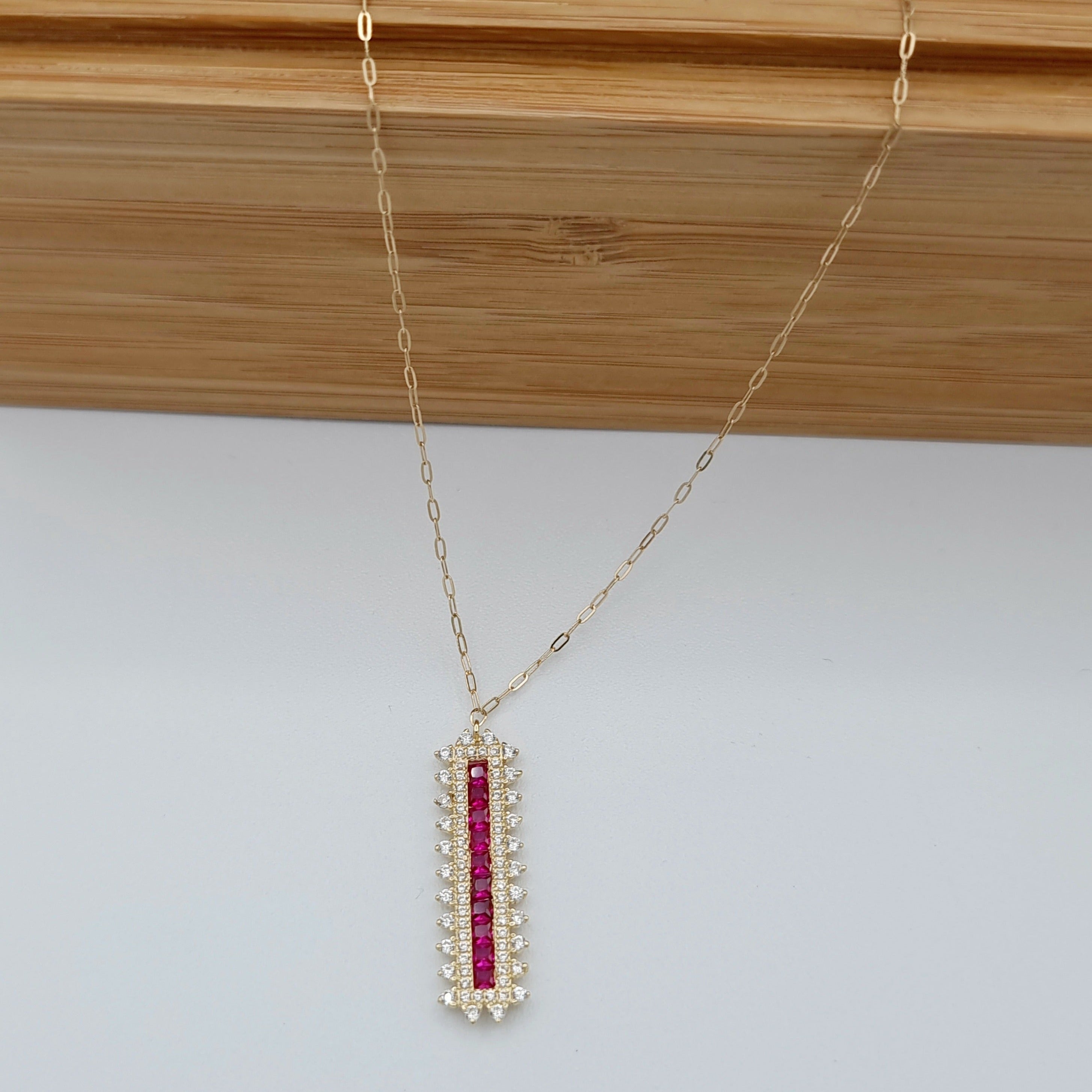 18K Pure Gold Pink Stone Necklace