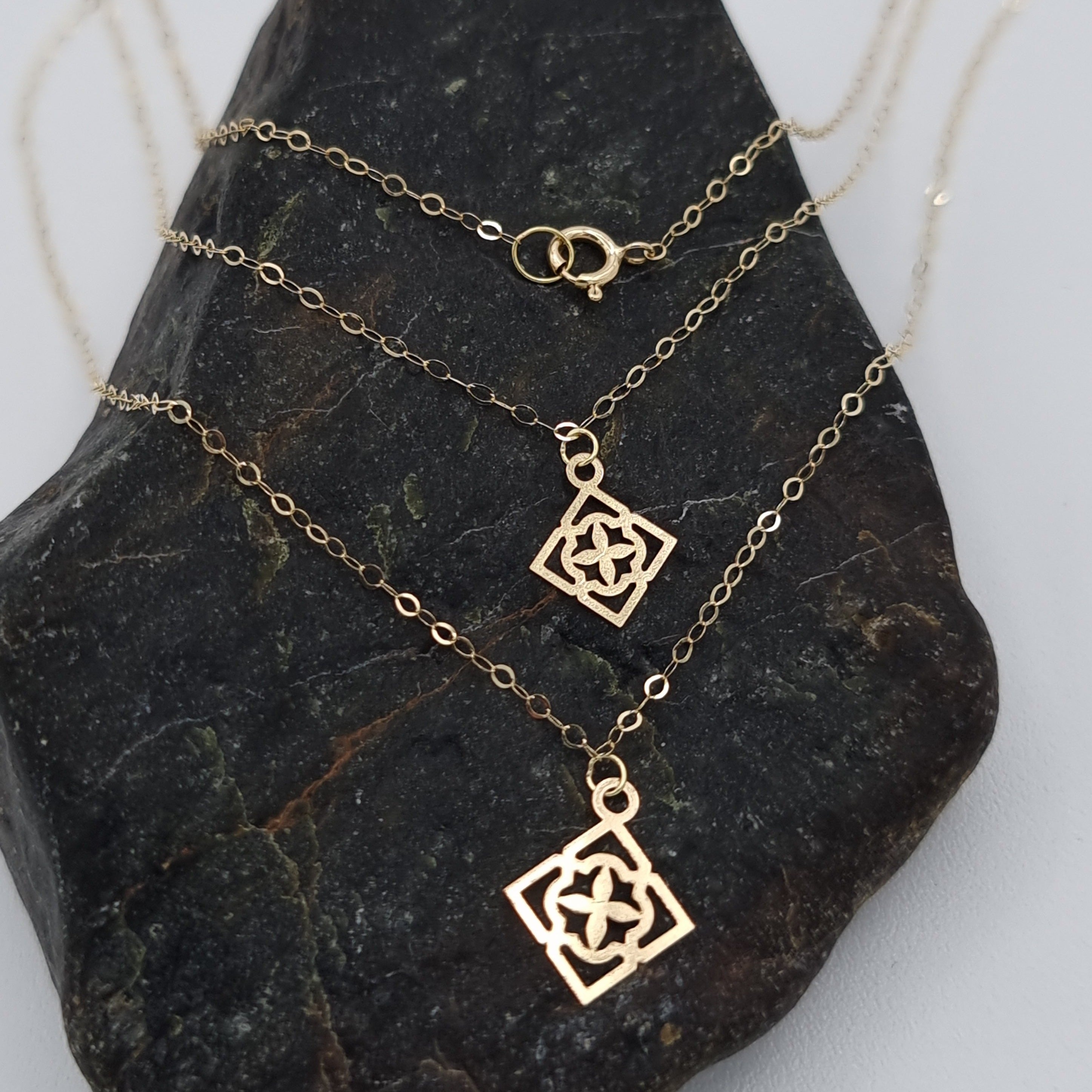 18K Pure Gold 2 Layer Square Necklace