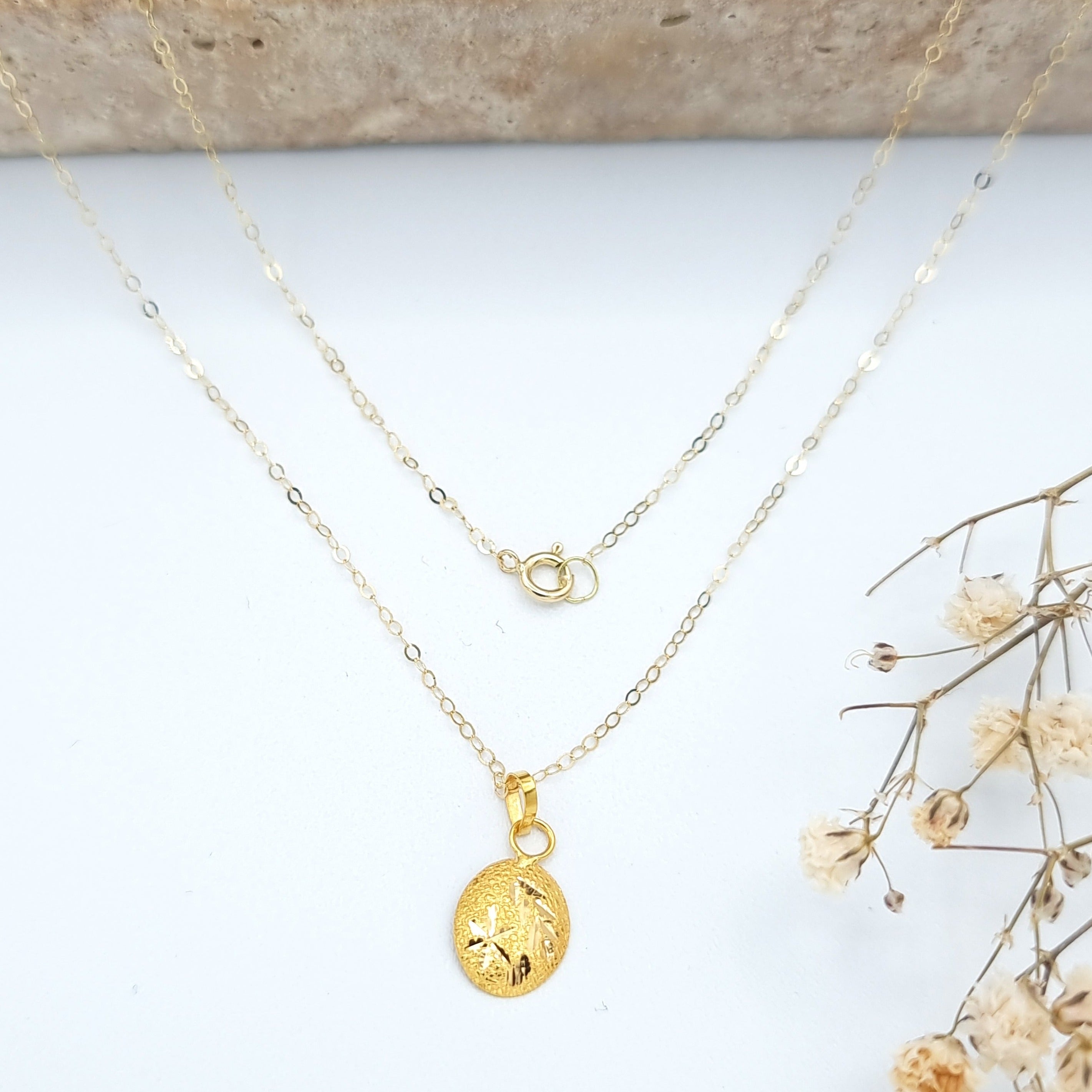 18K Pure Gold Fine Oval Necklace