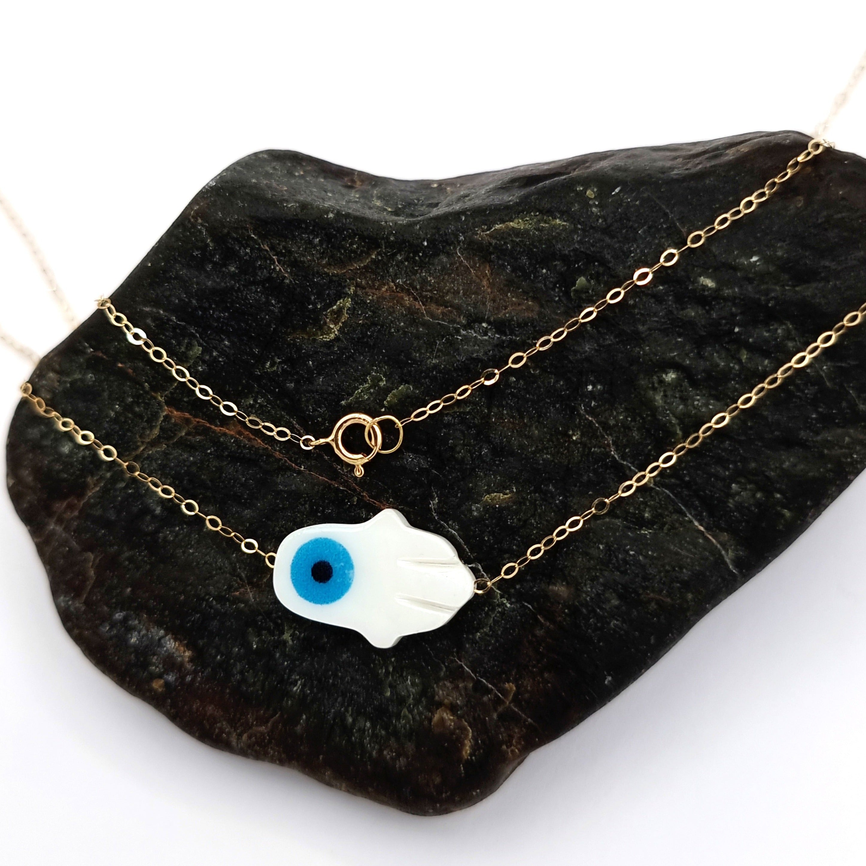 18K Pure Gold Hand with Eye Design Necklace