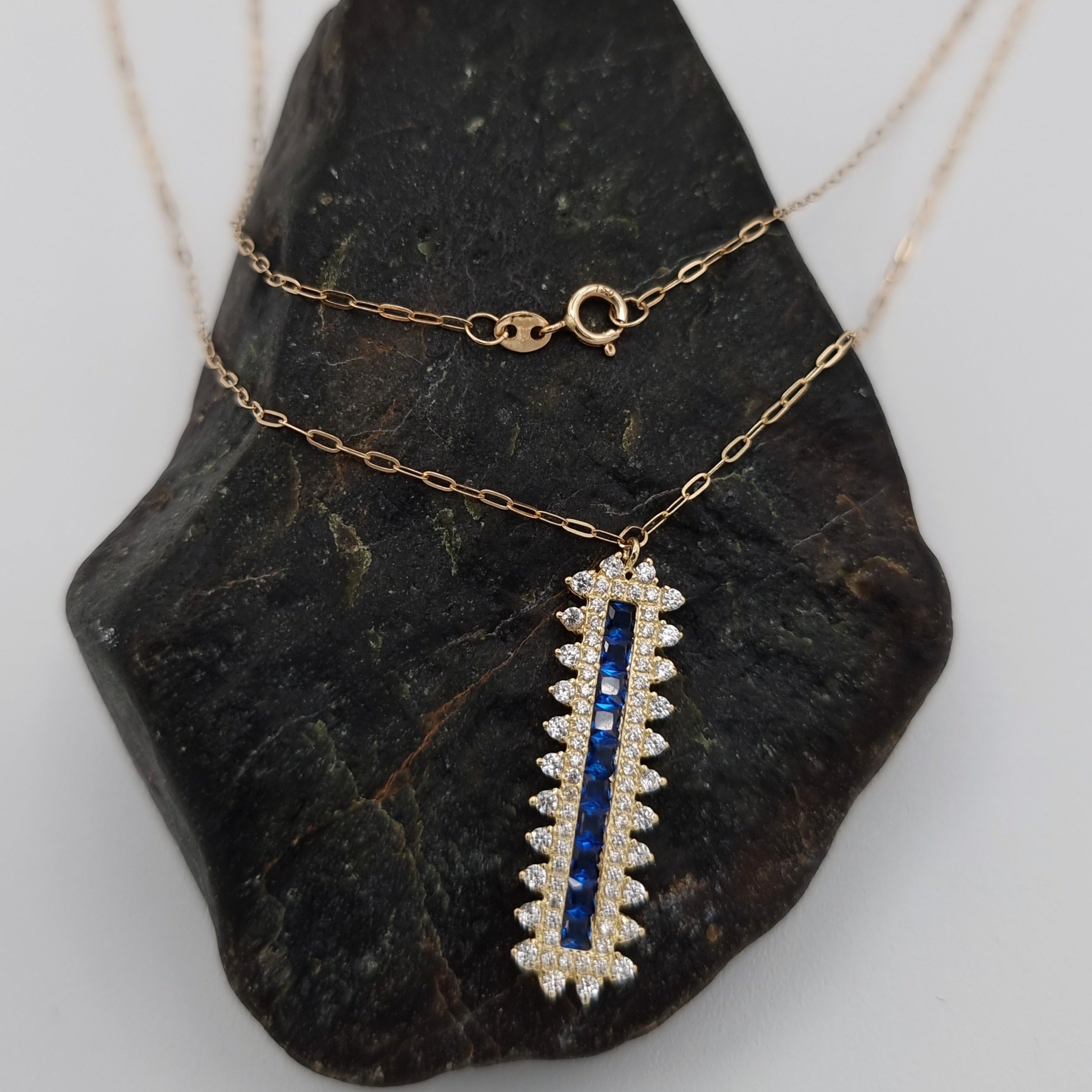 18K Pure Gold Blue Stone Necklace