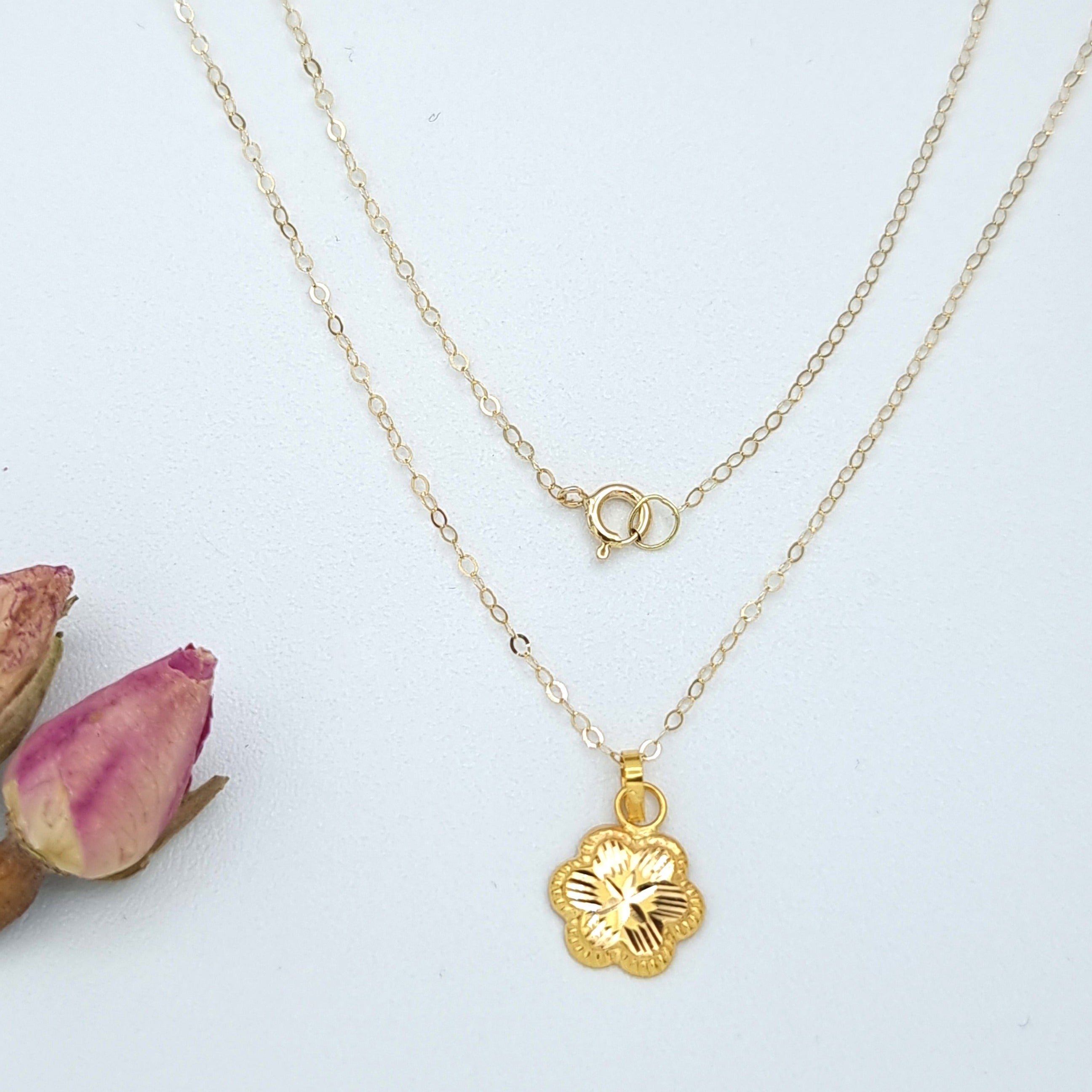 18K Pure Gold Fine Flower Necklace