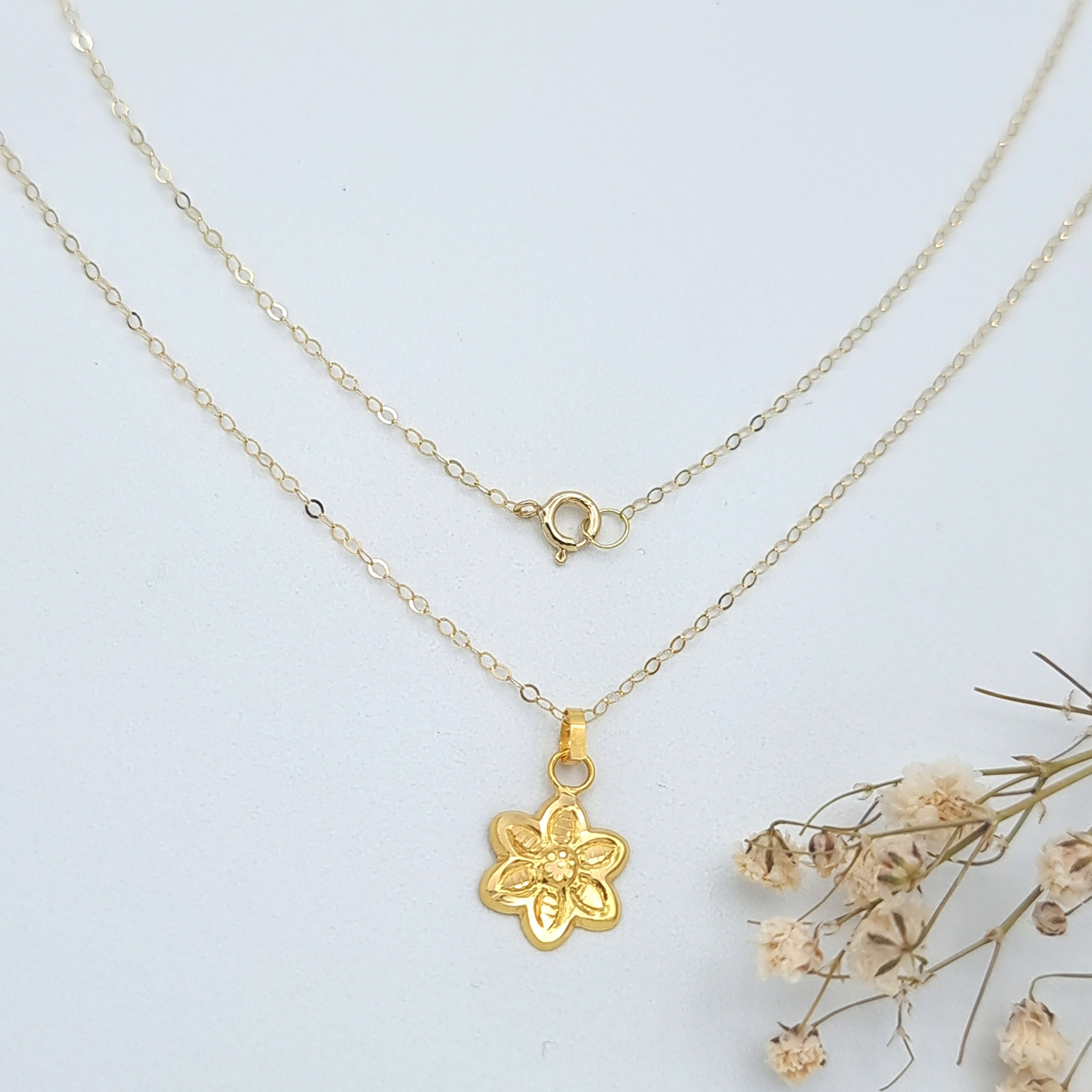 18K Pure Gold Fine Flower Necklace