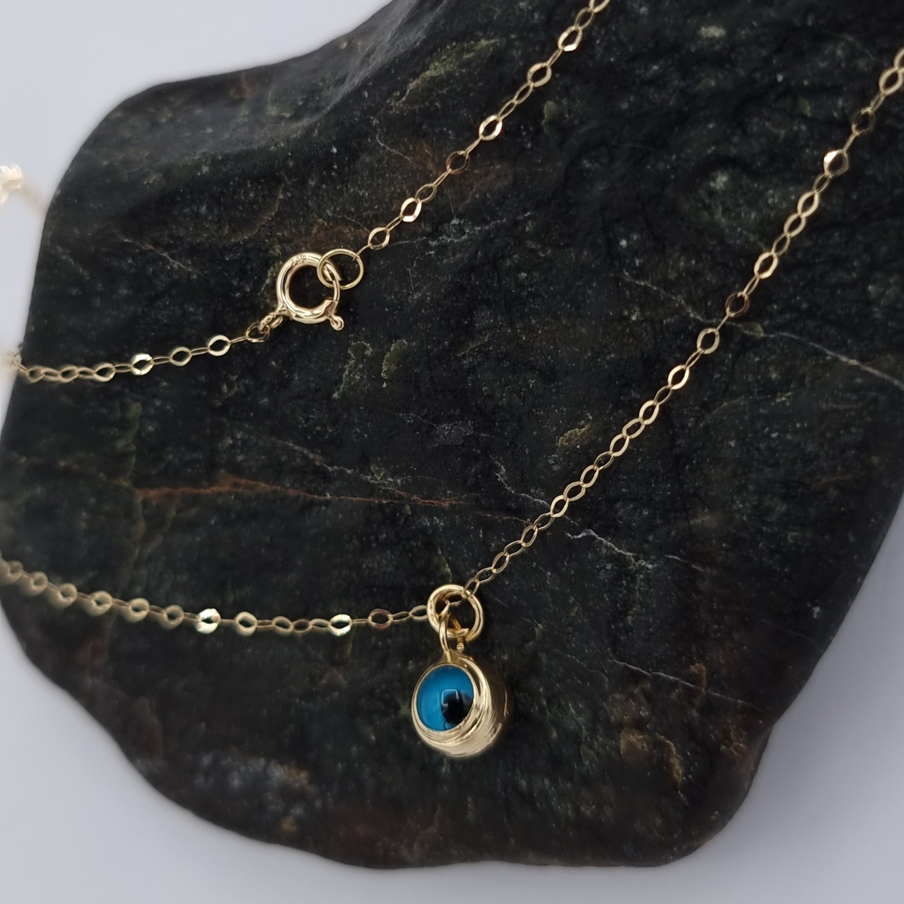 18K Pure Gold Blue Eye Necklace