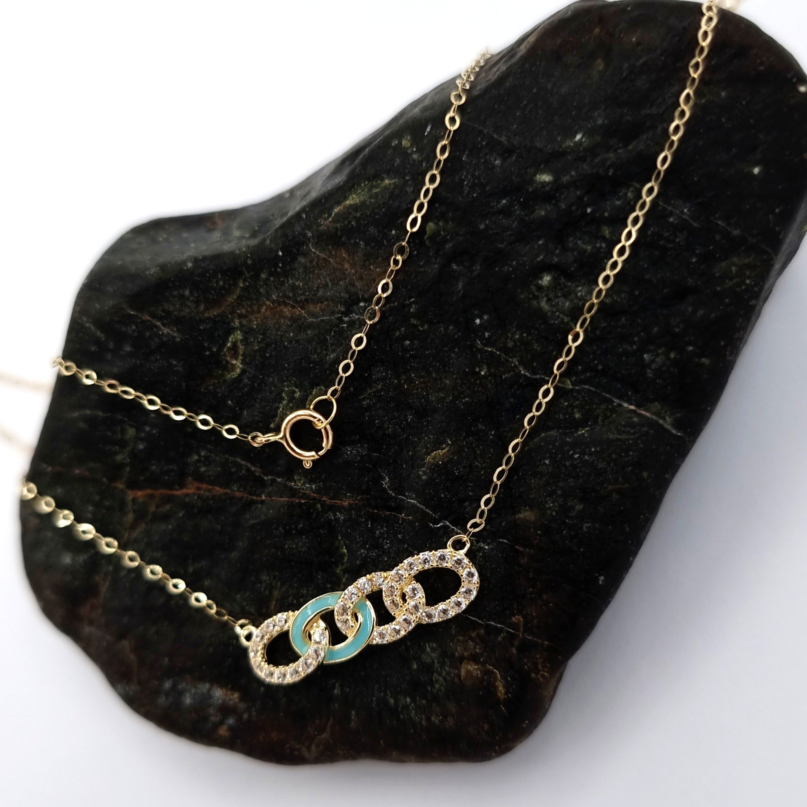 18K Pure Gold Linked Stone Necklace