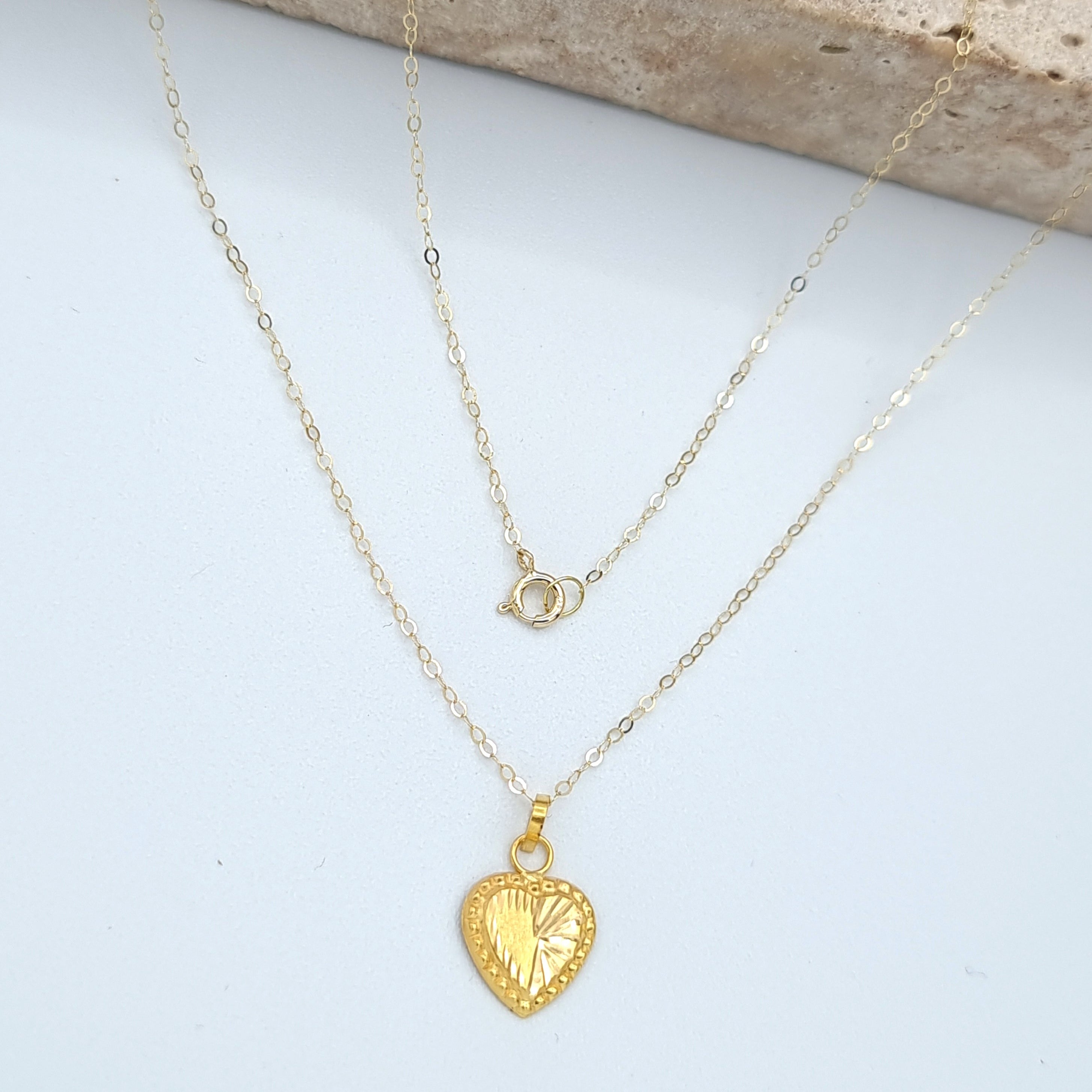 18K Pure Gold Fine Heart Necklace