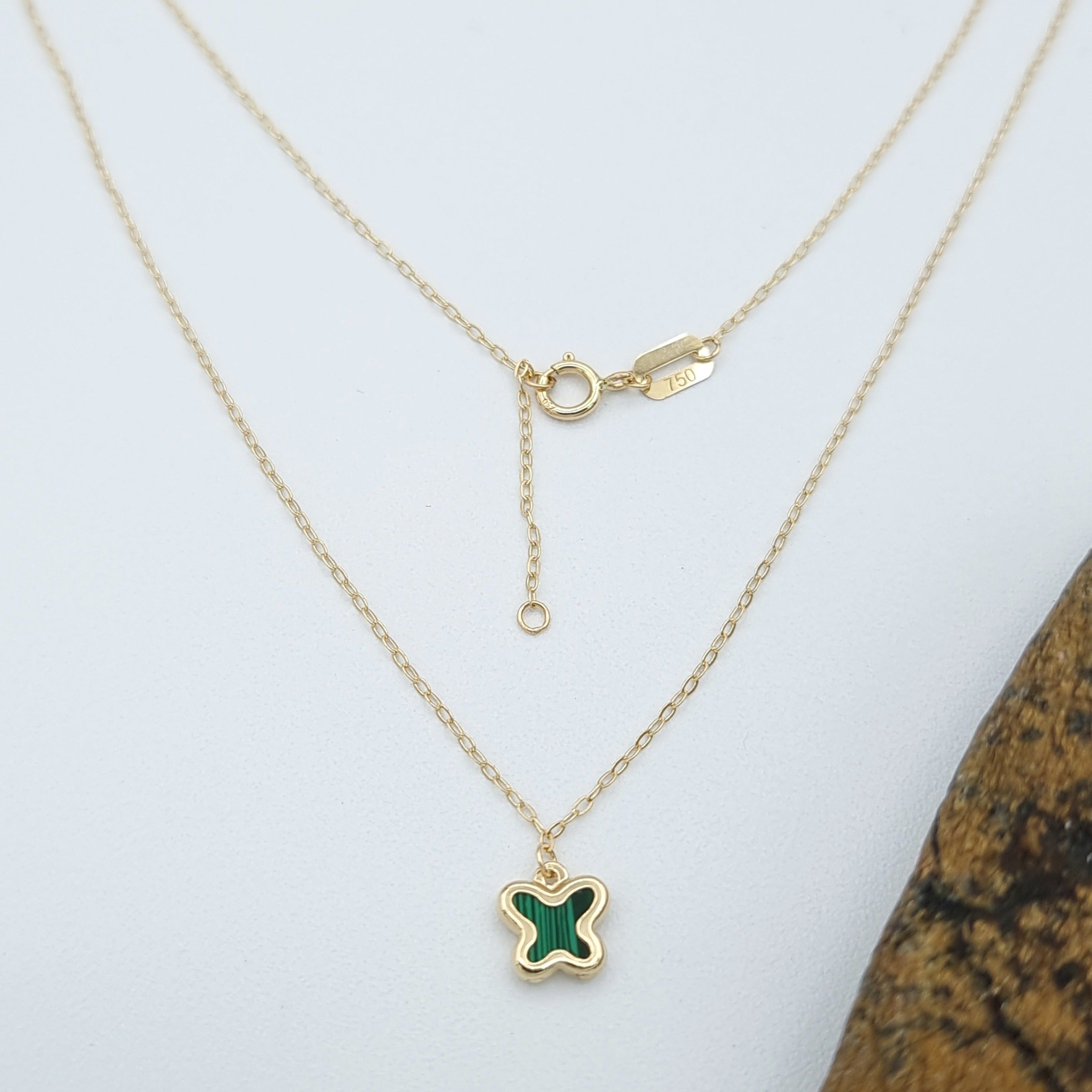 18K Pure Gold Green Butterfly Necklace