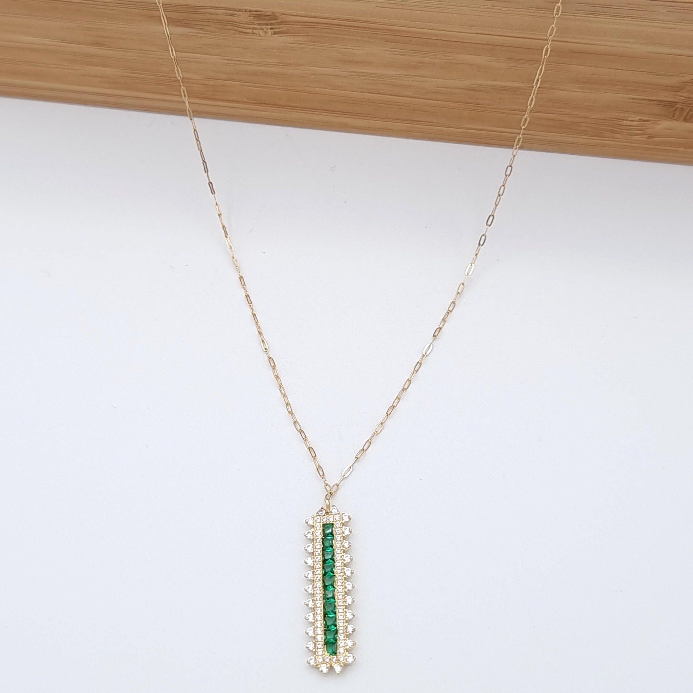 18K Pure Gold Green Stone Necklace