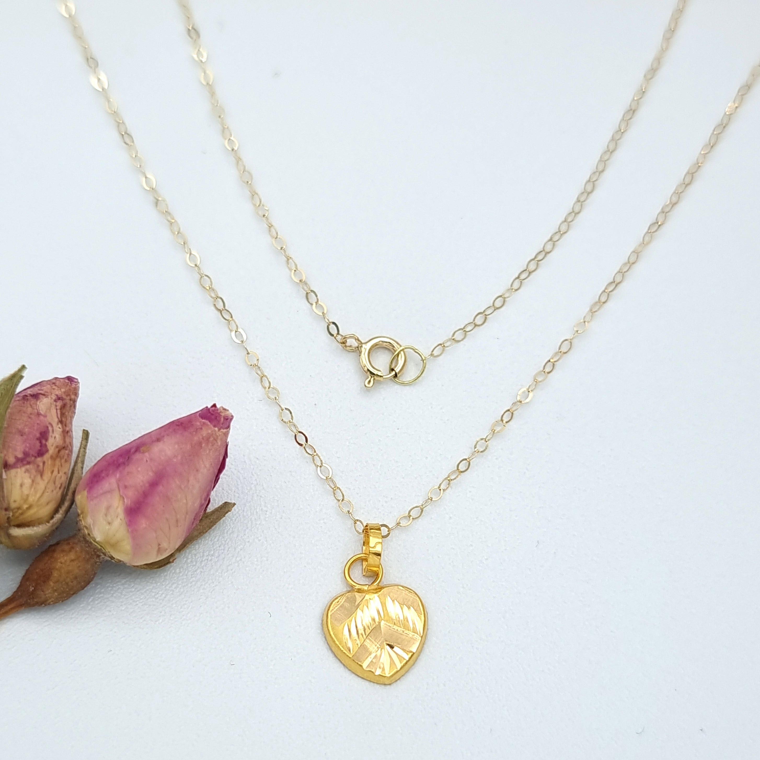 18K Pure Gold Fine Heart Necklace