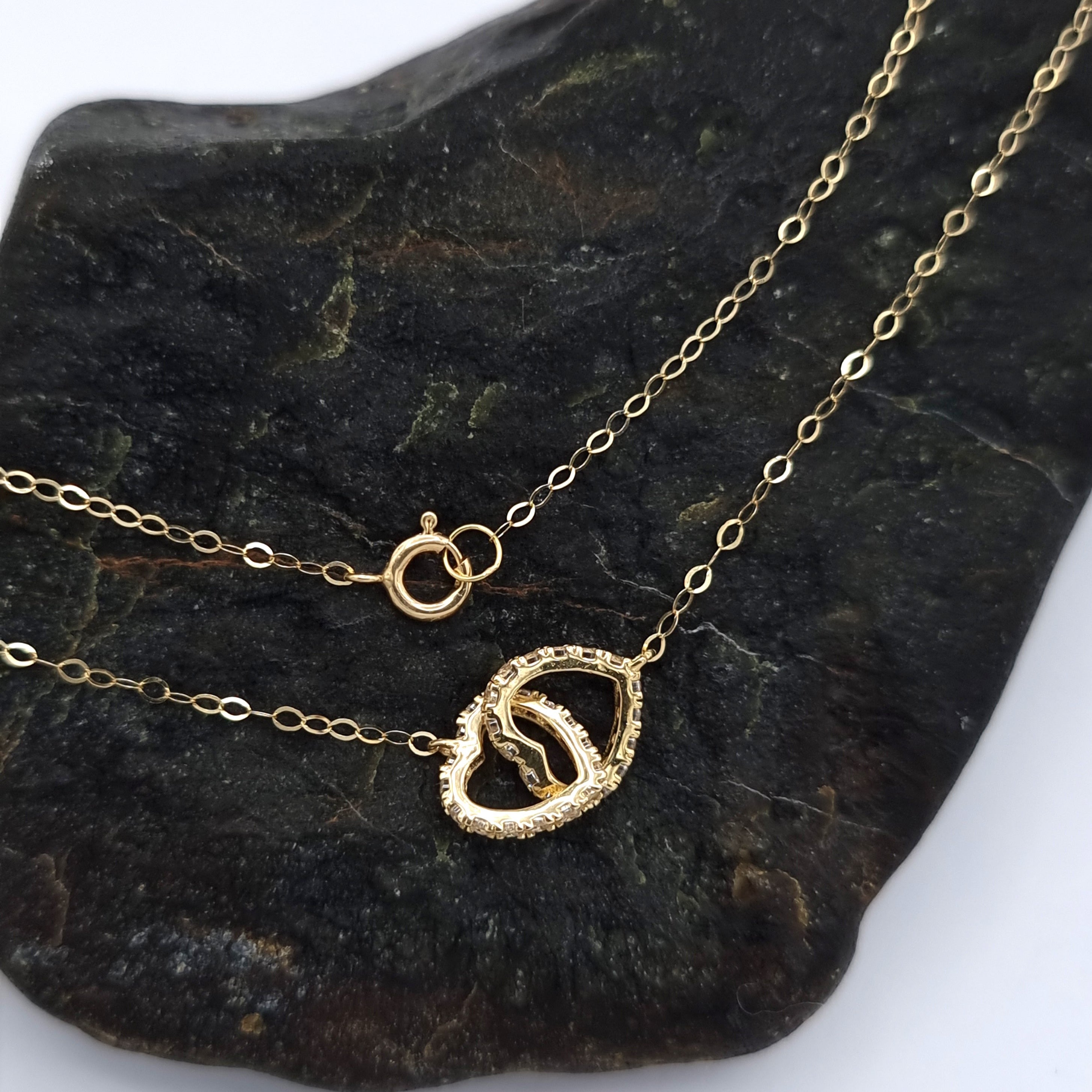 18K Pure Gold Double Heart Necklace