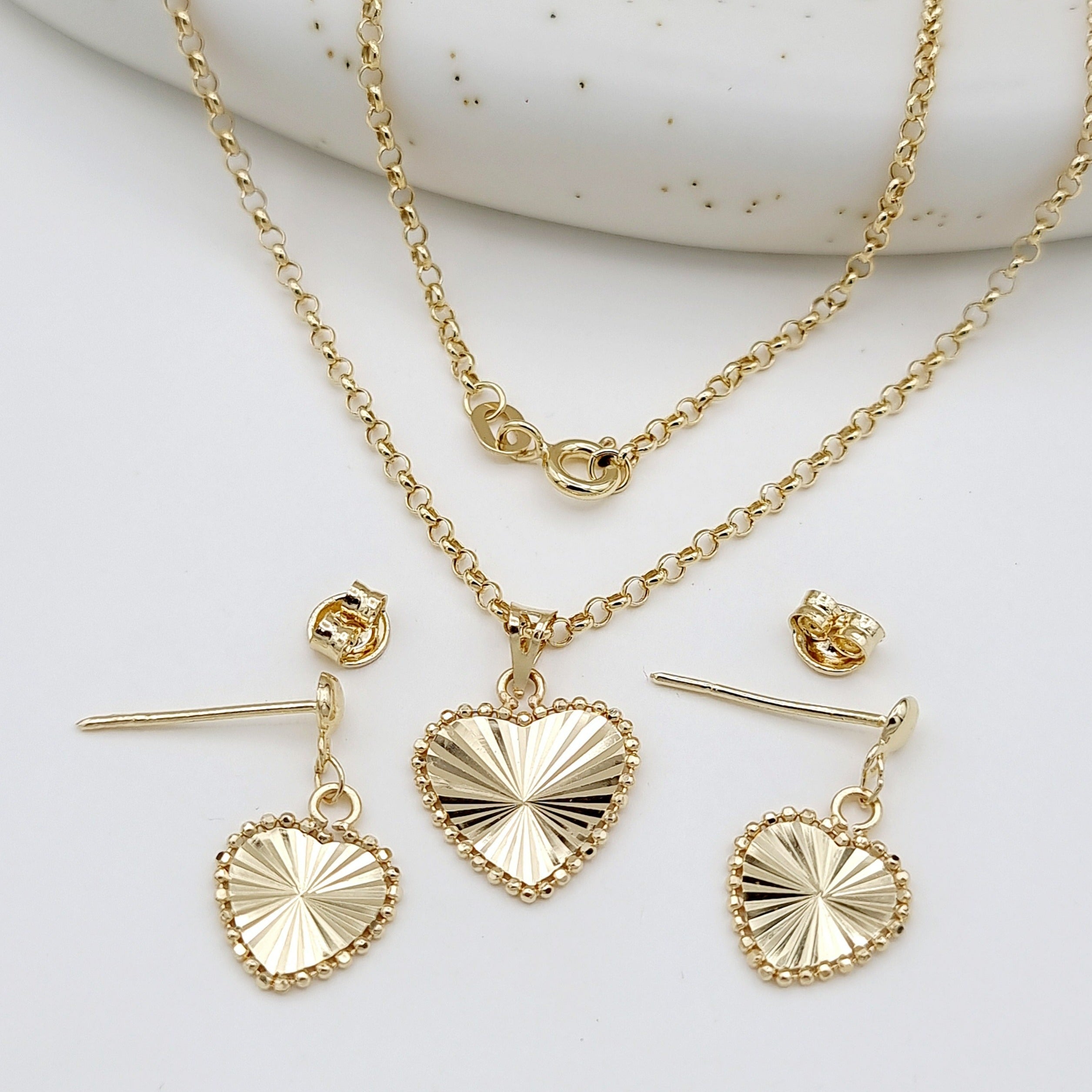 18K Pure Gold Heart Jewelry Set