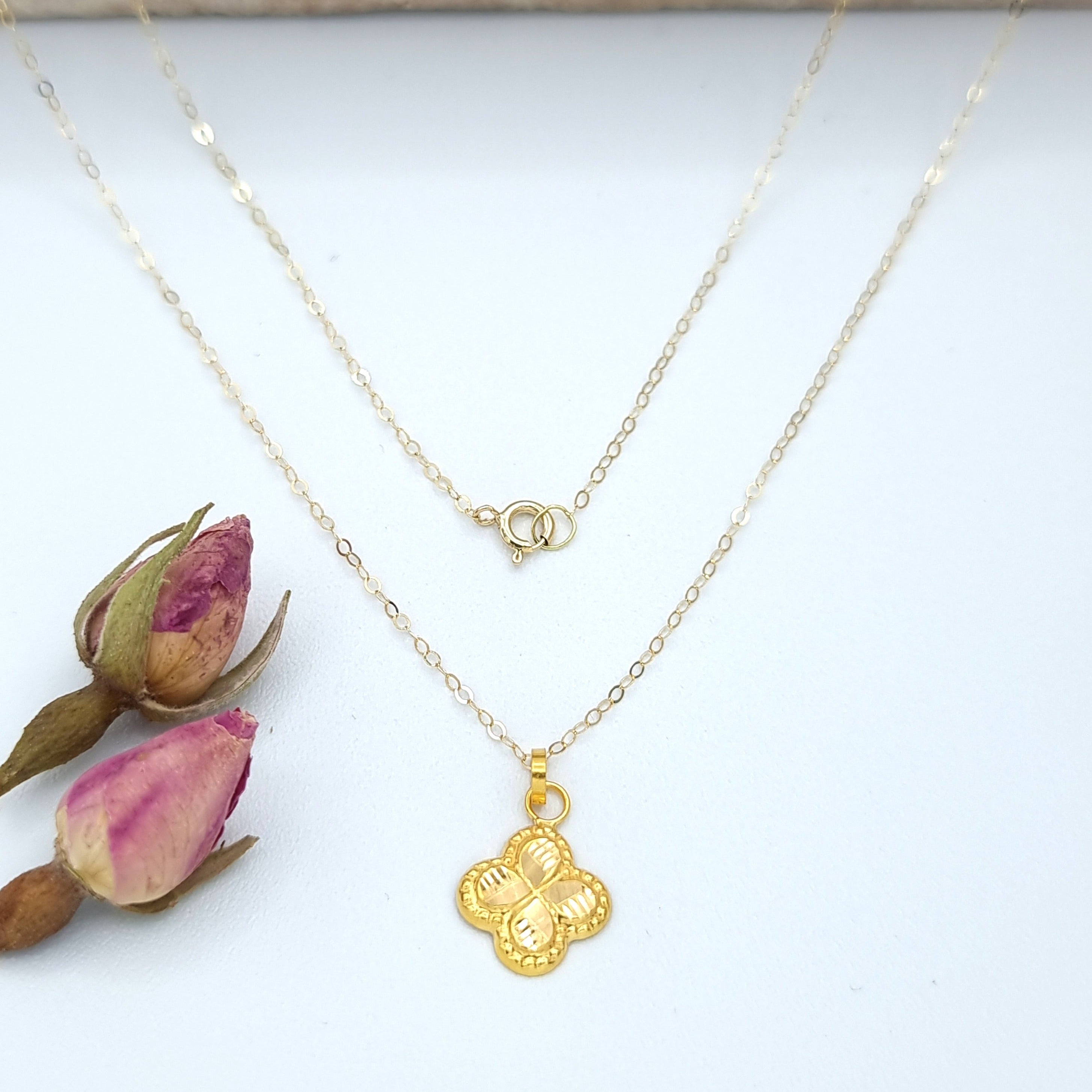 18K Pure Gold Fine Flower Necklace