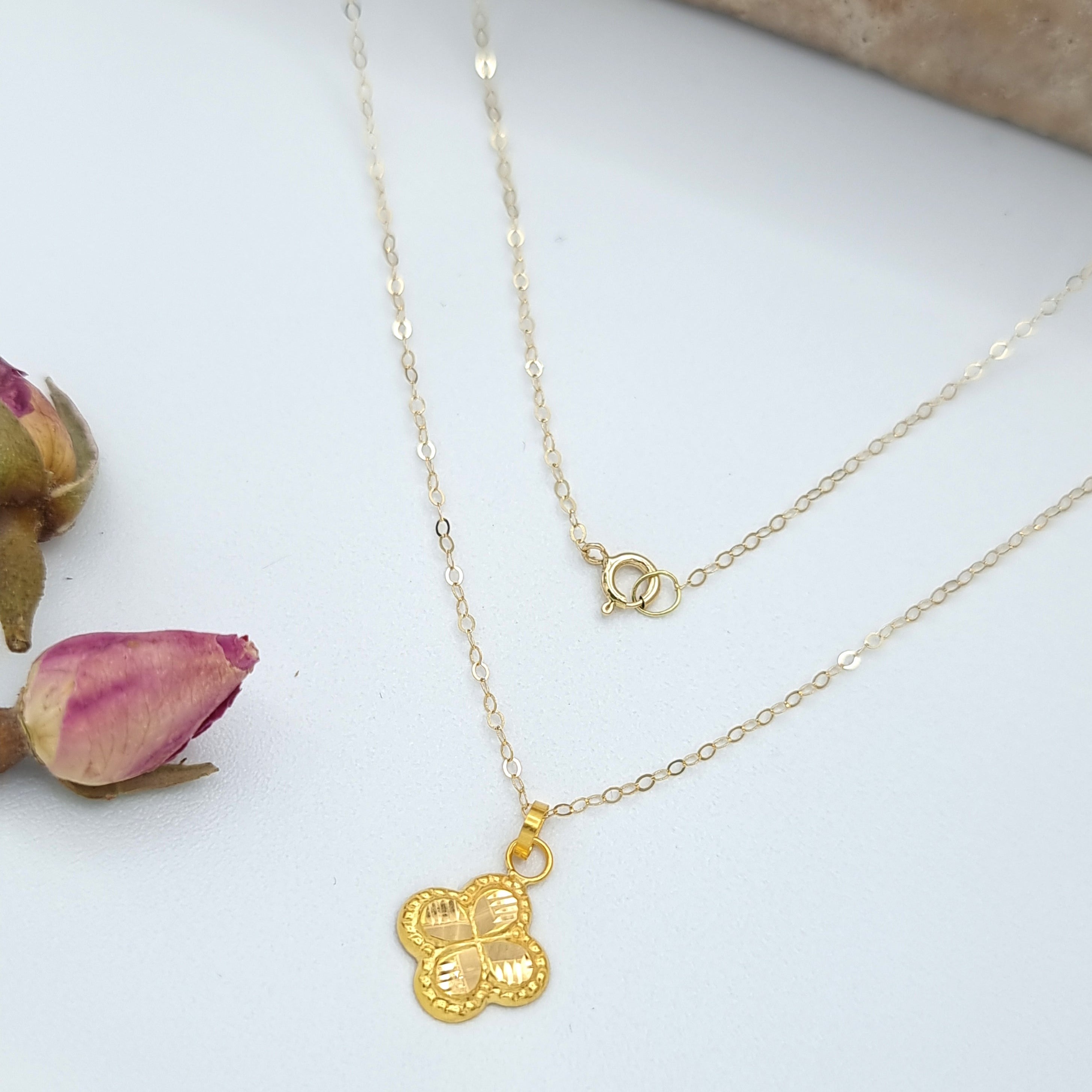 18K Pure Gold Fine Flower Necklace