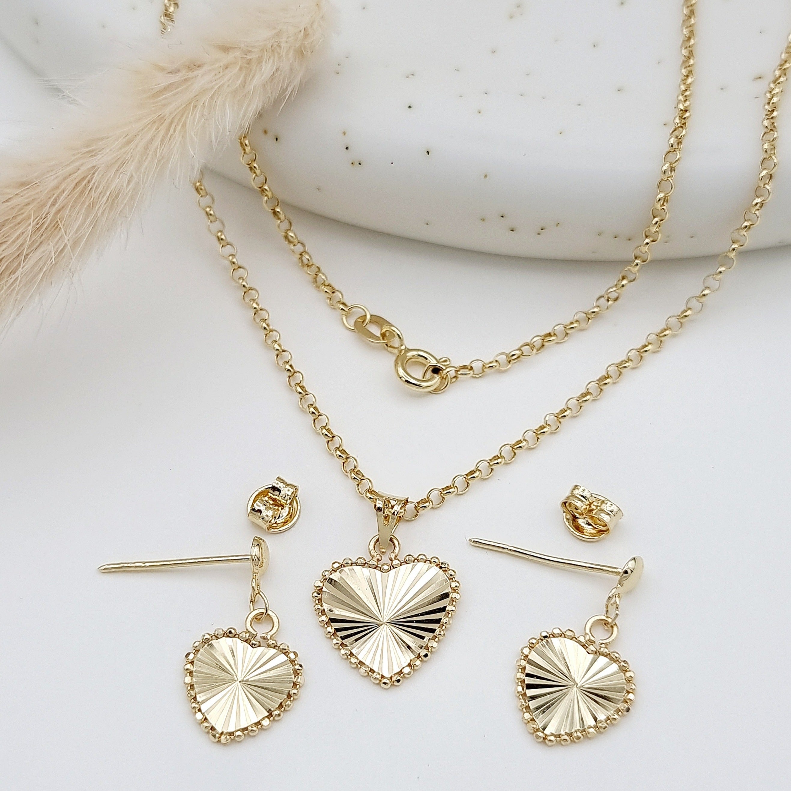 18K Pure Gold Heart Jewelry Set