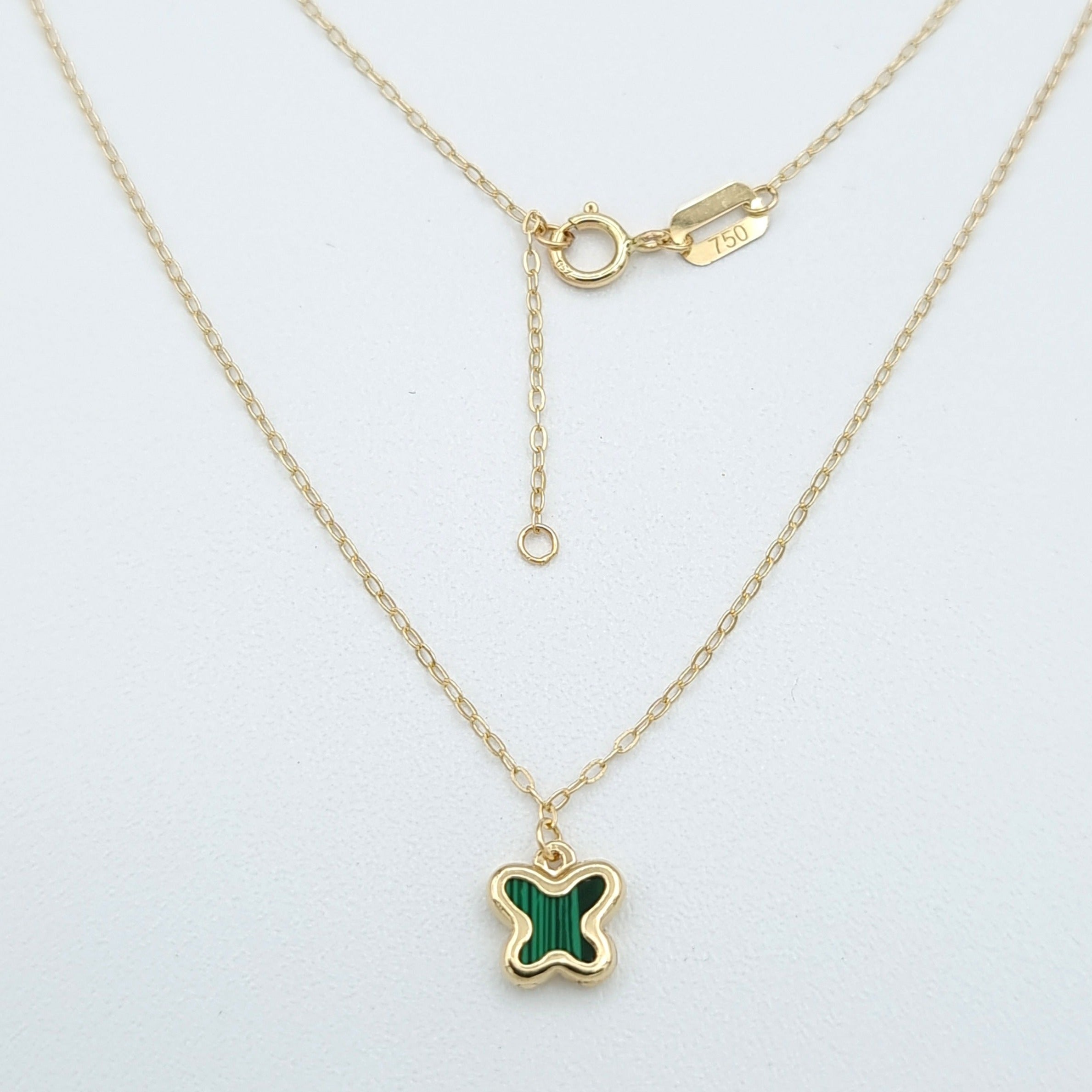 18K Pure Gold Green Butterfly Necklace