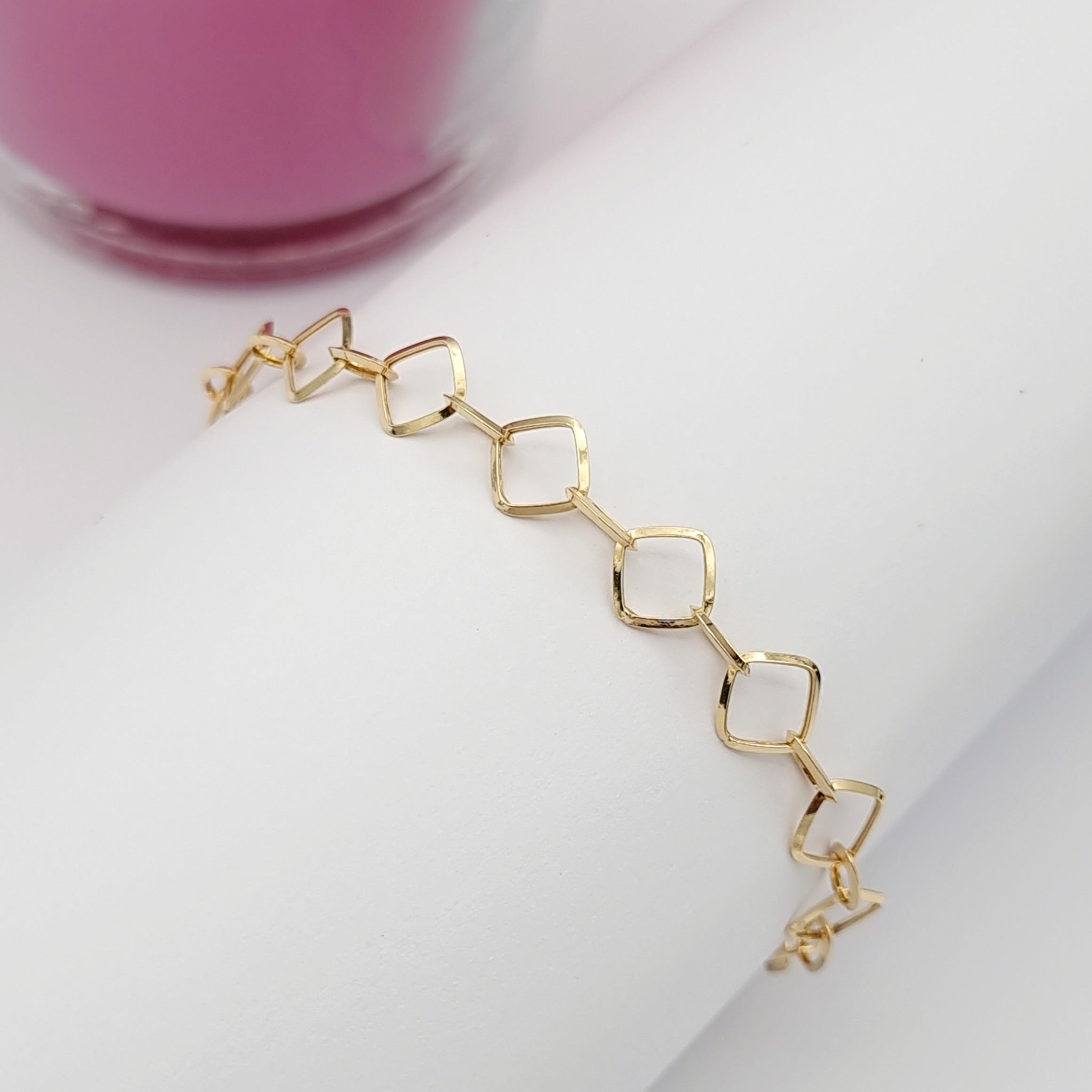 18K Pure Gold Square Linked Bracelet