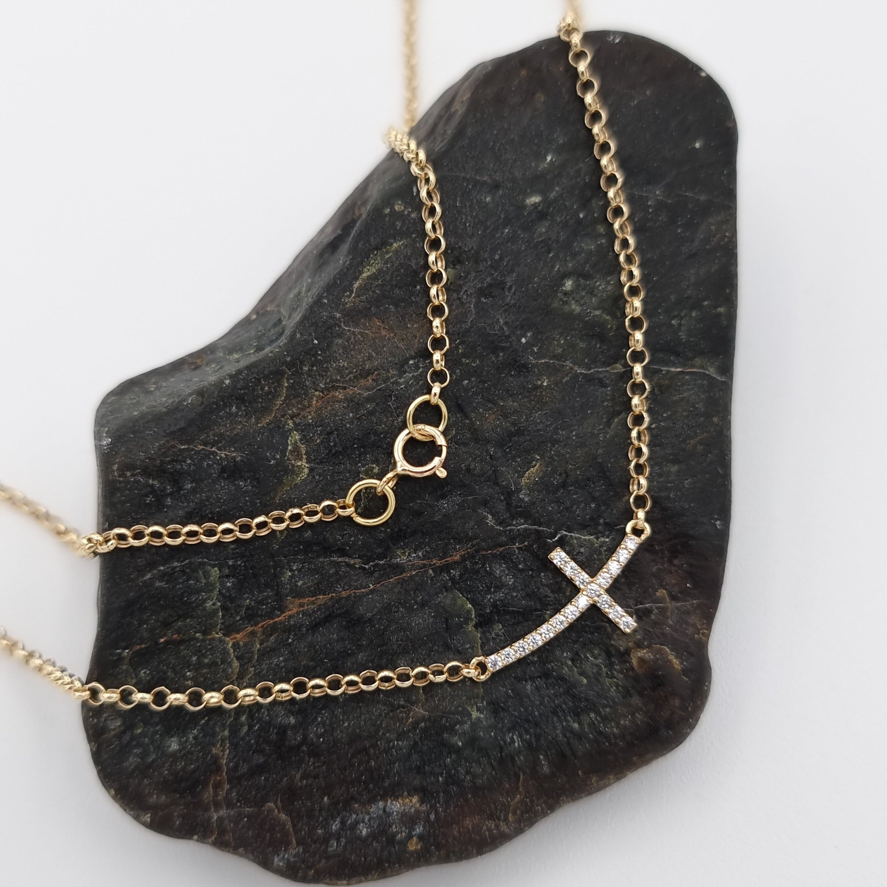 18K Pure Gold Cross Stone Necklace