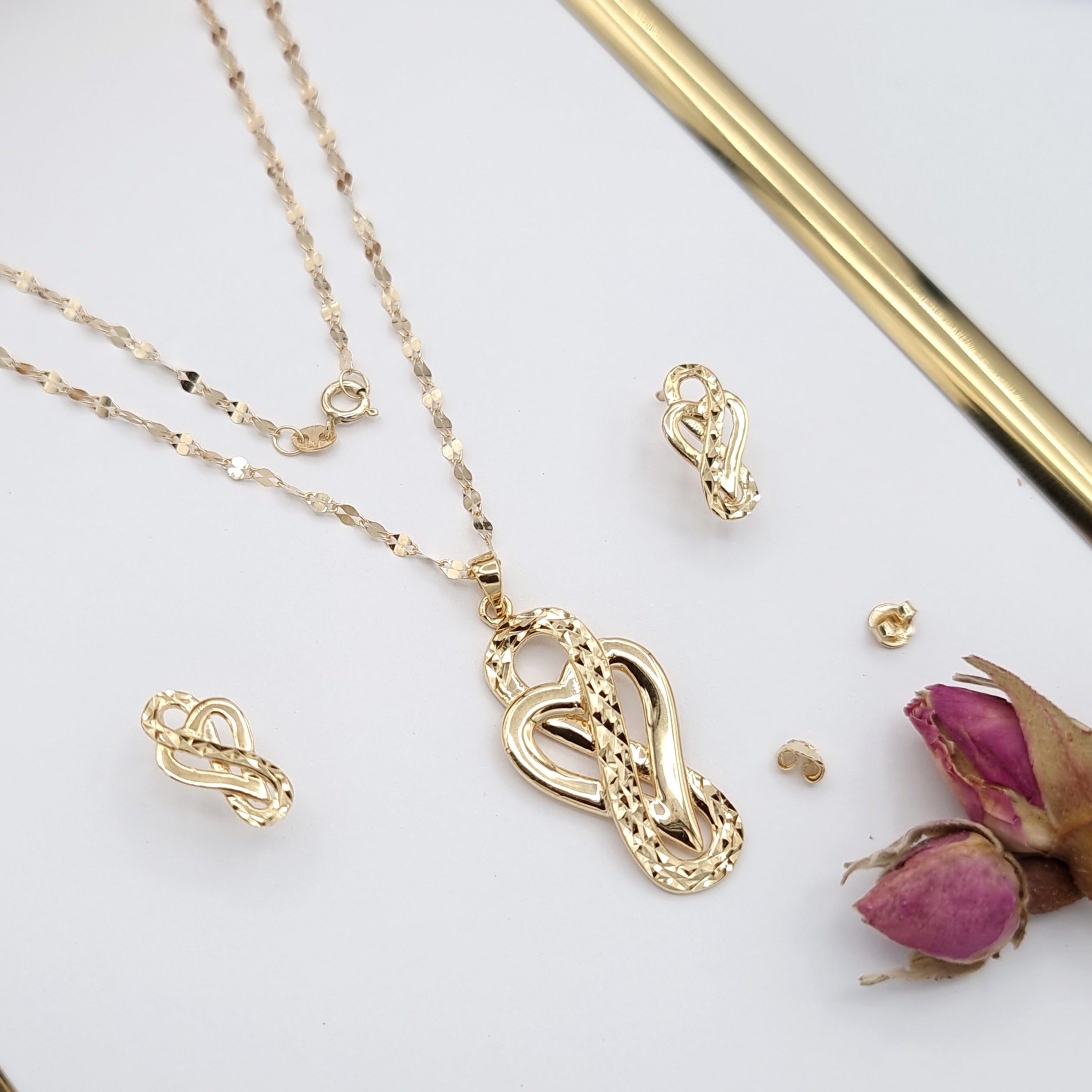 18K Pure Gold Infinity Heart Jewelry Set