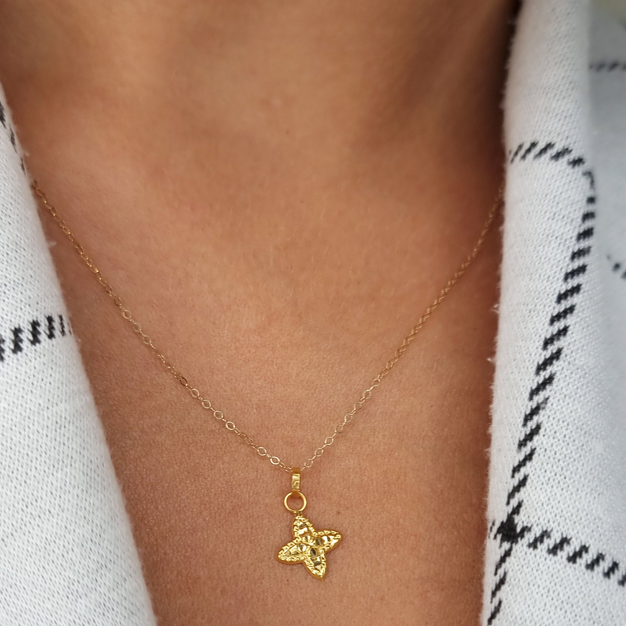 18K Pure Gold Fine Star Necklace