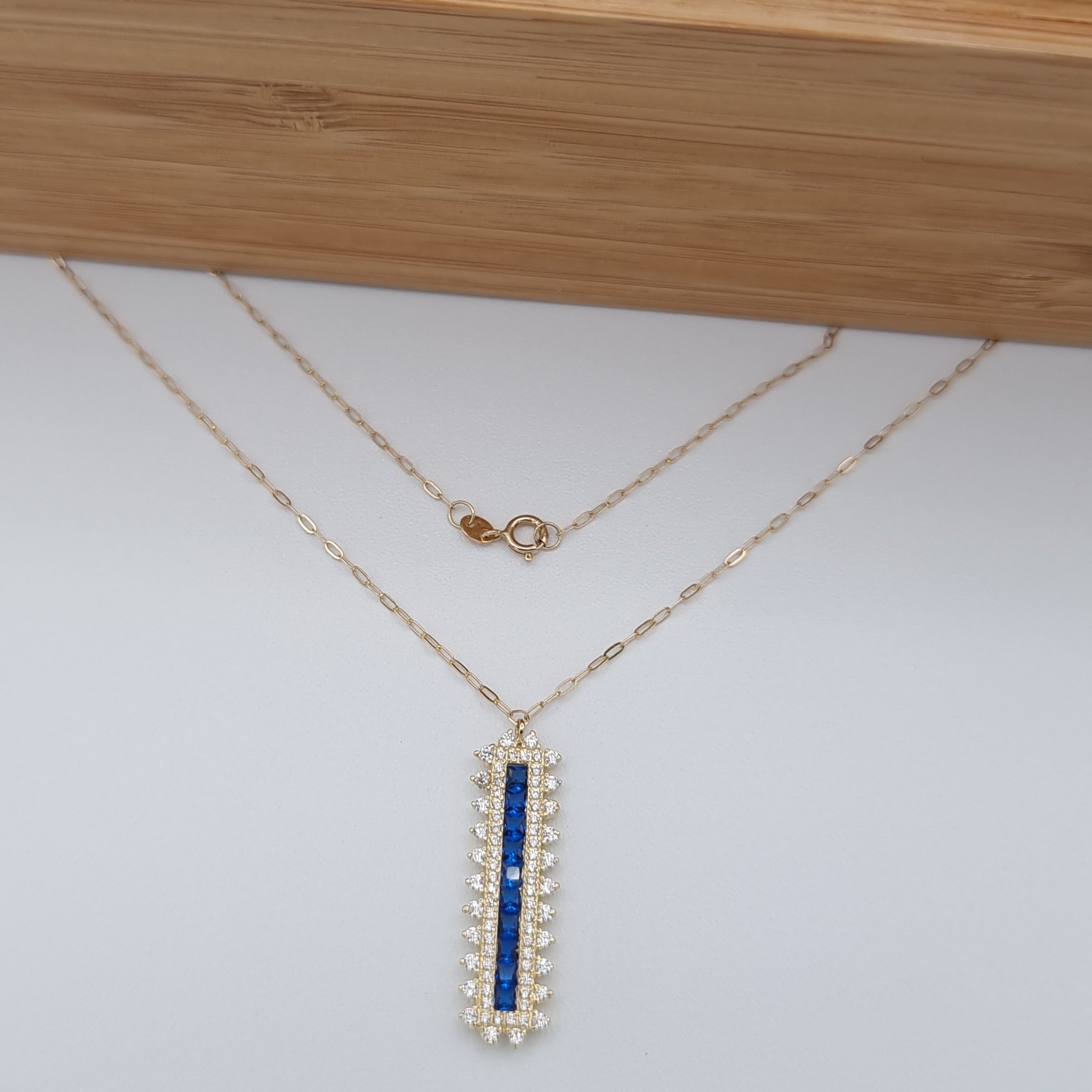 18K Pure Gold Blue Stone Necklace