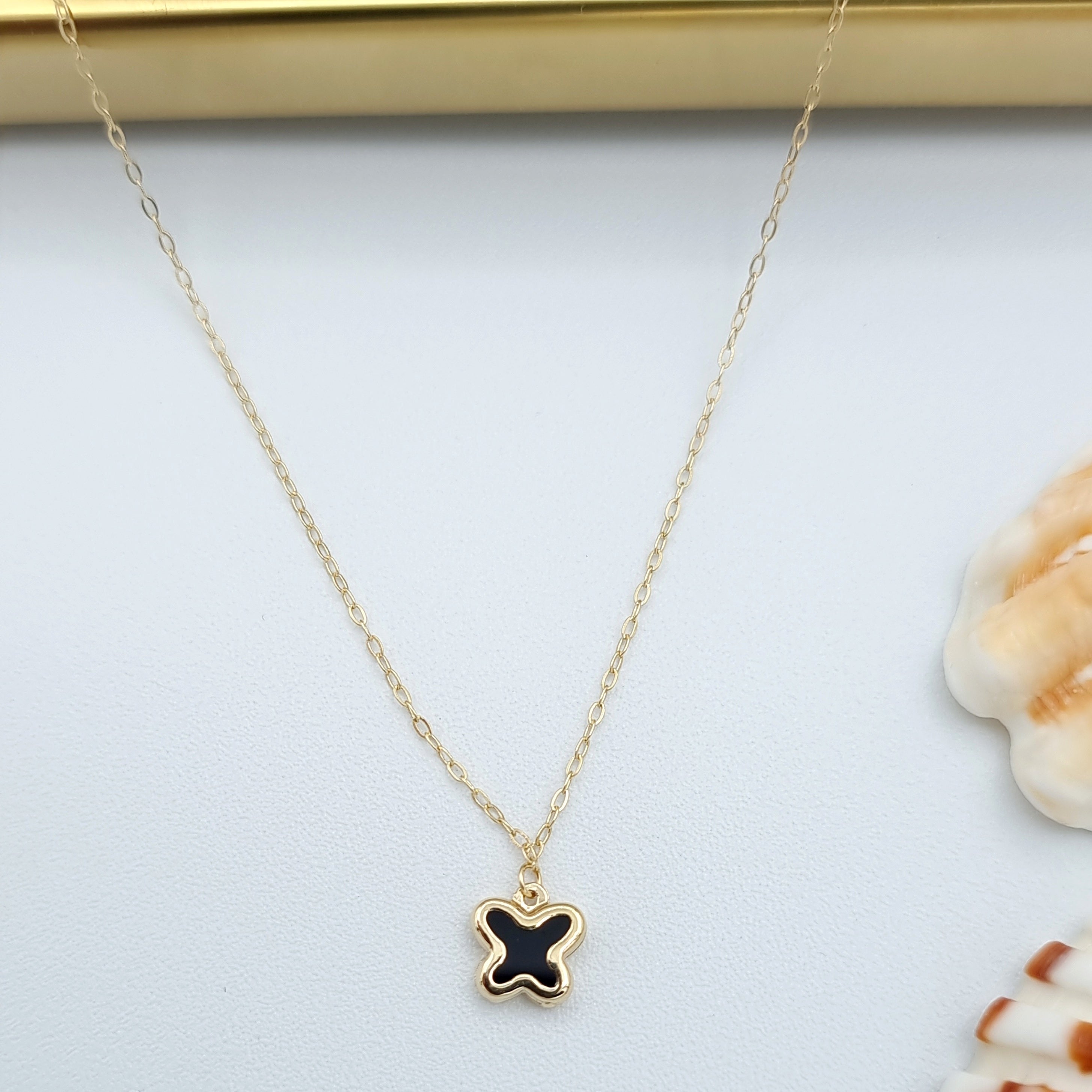 18K Pure Gold Black Butterfly Necklace