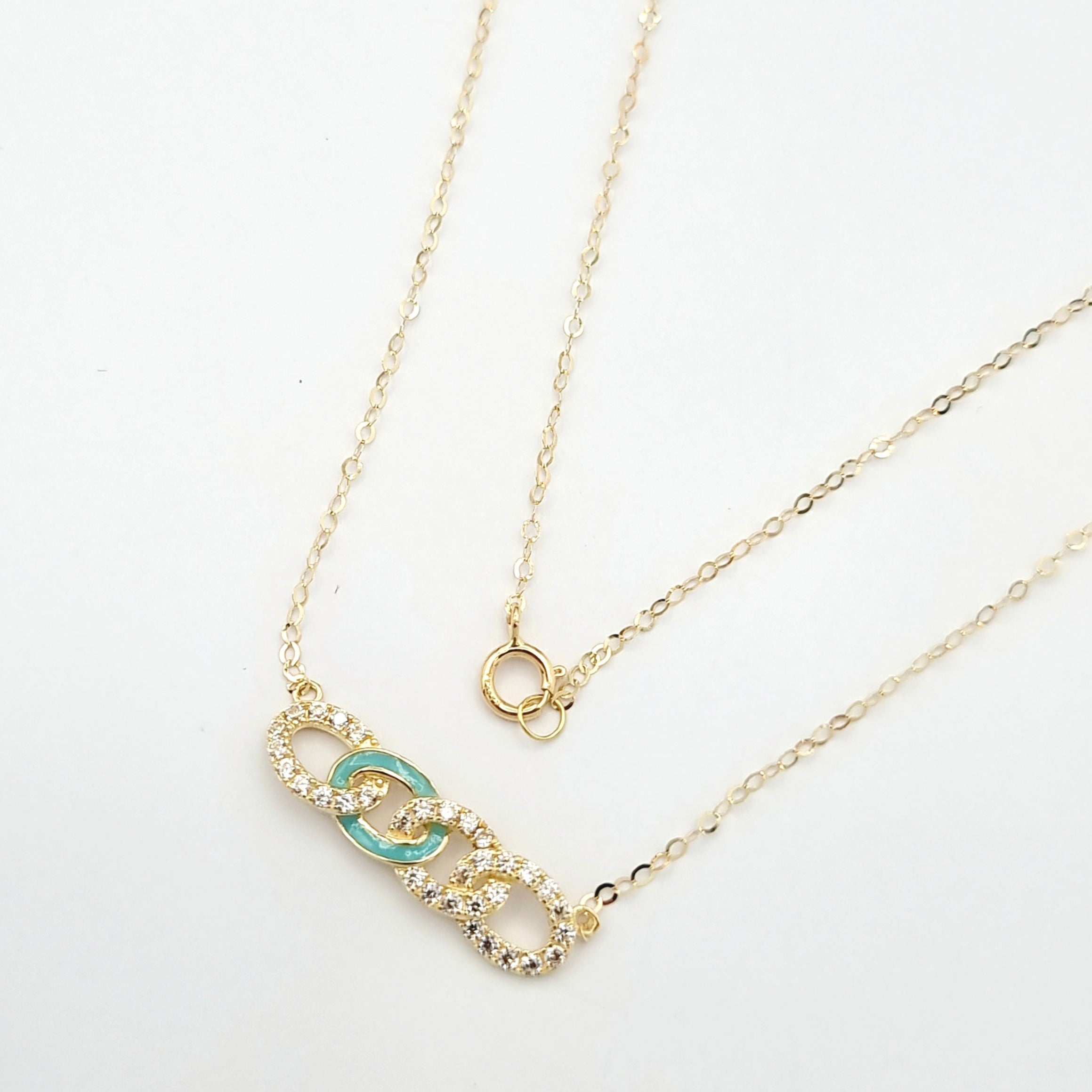 18K Pure Gold Linked Stone Necklace