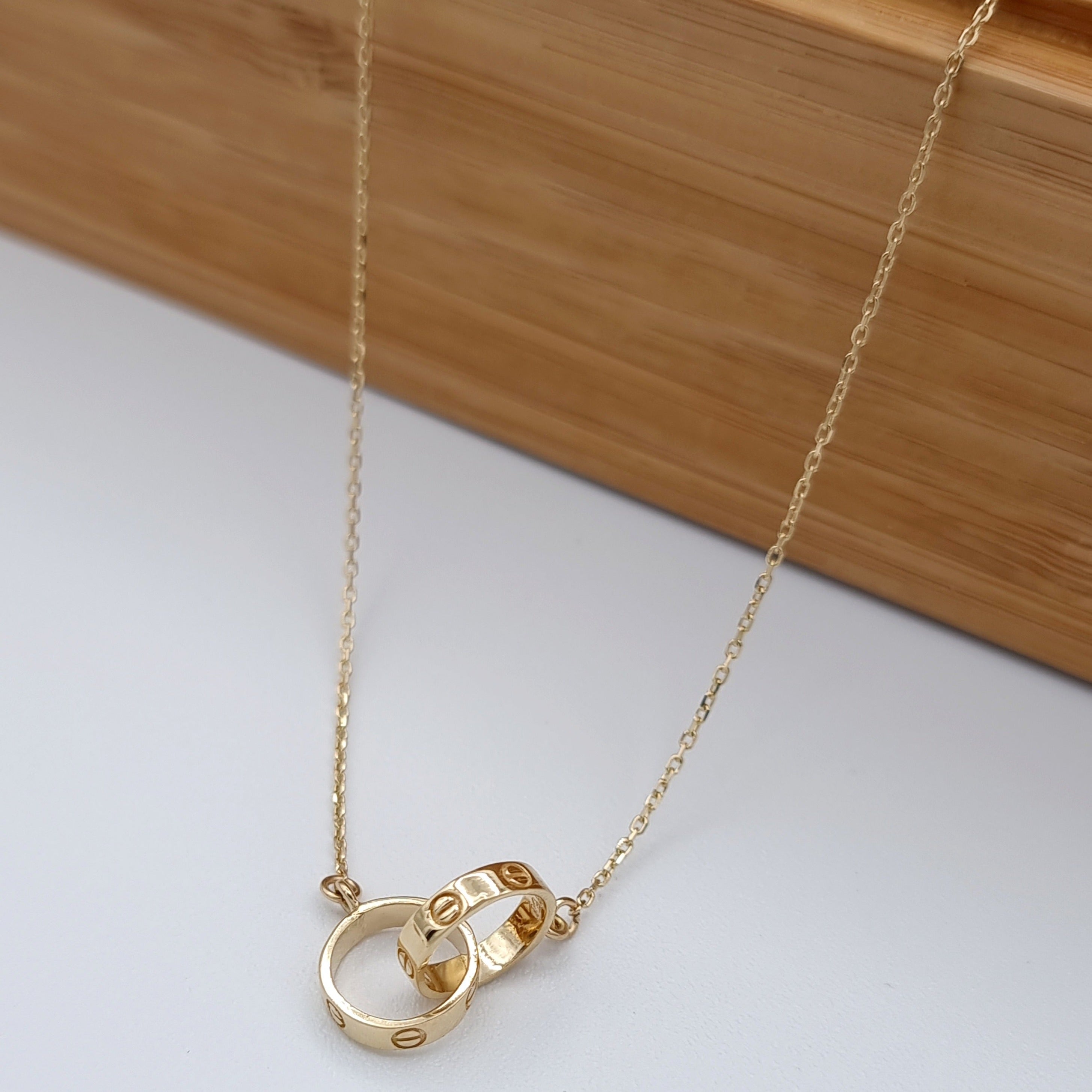 18K Pure Gold Elegant Double Round C.H Ring Necklace