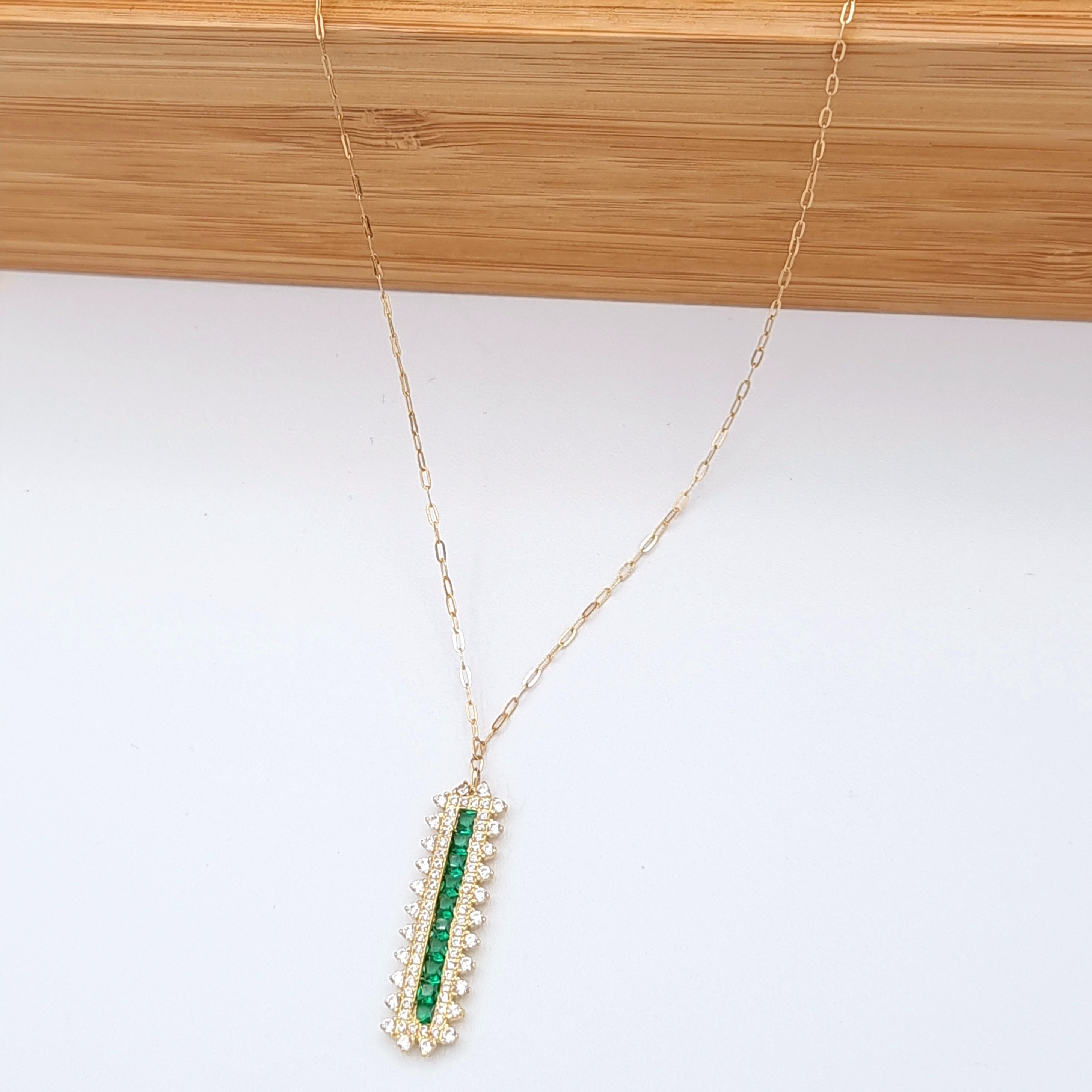 18K Pure Gold Green Stone Necklace