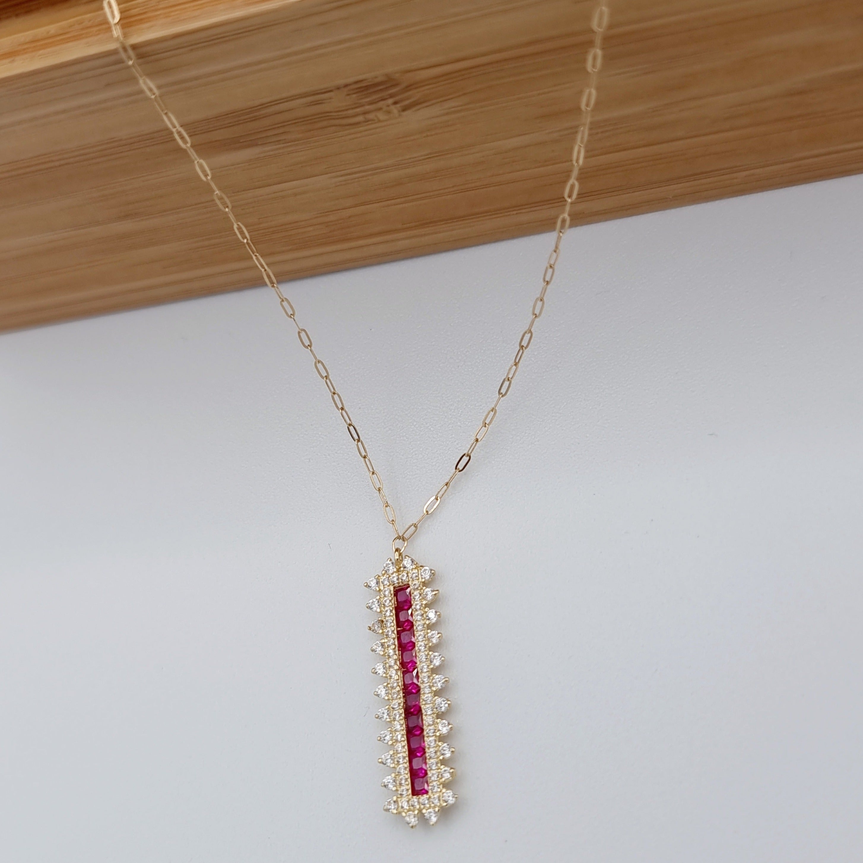 18K Pure Gold Pink Stone Necklace