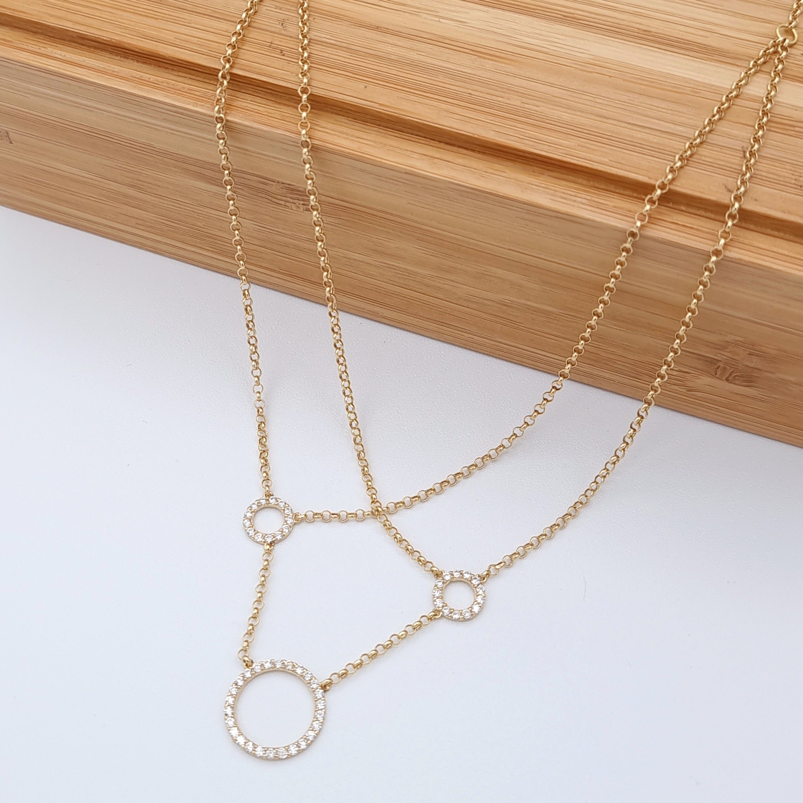 18K Pure Gold Round Stone Necklace