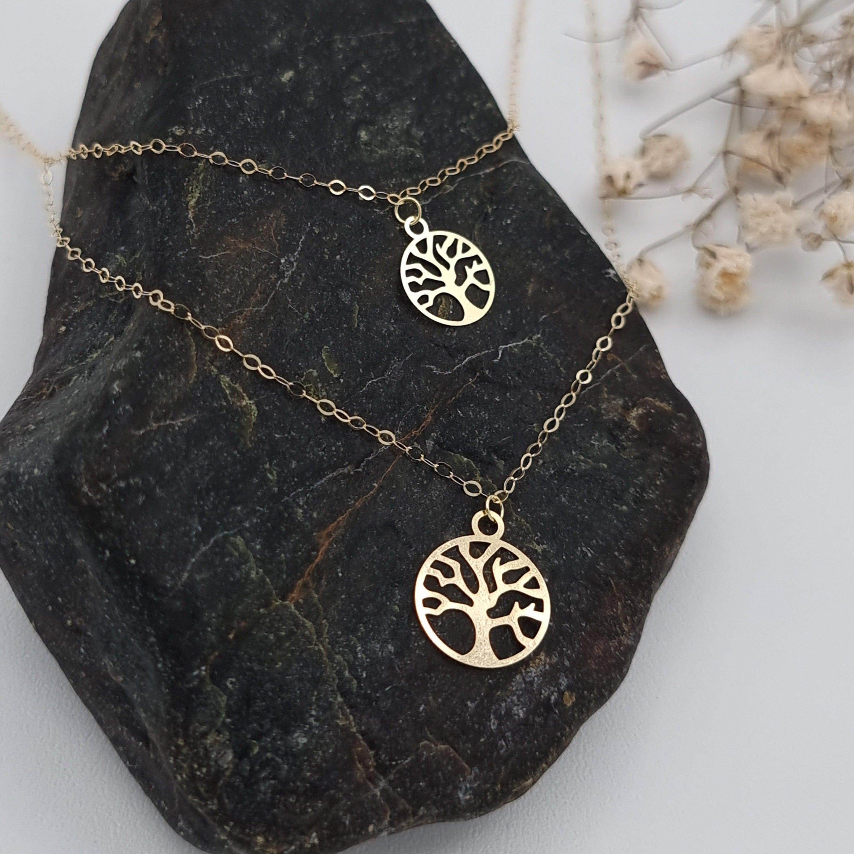 18K Pure Gold 2 Layer Tree Necklace