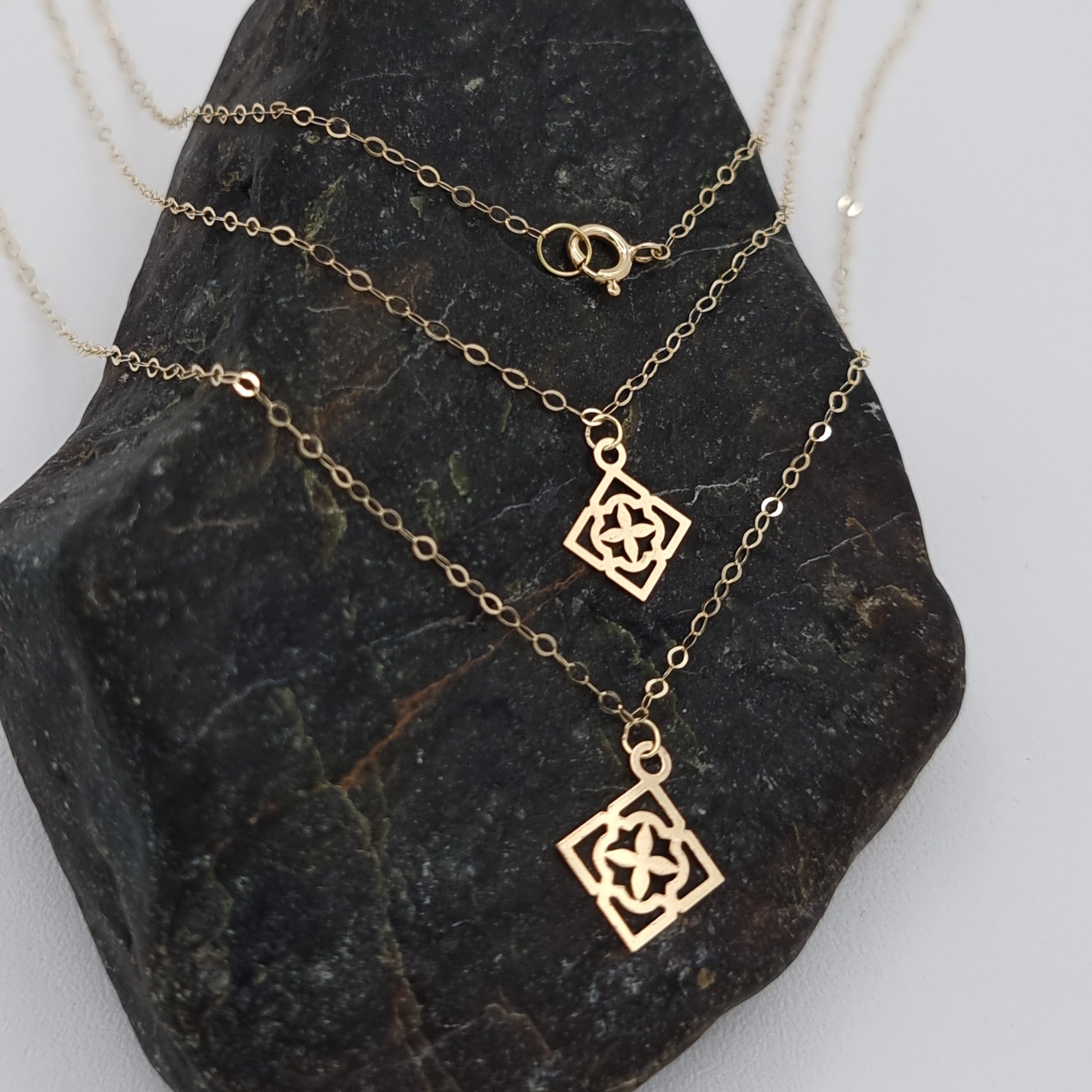 18K Pure Gold 2 Layer Square Necklace