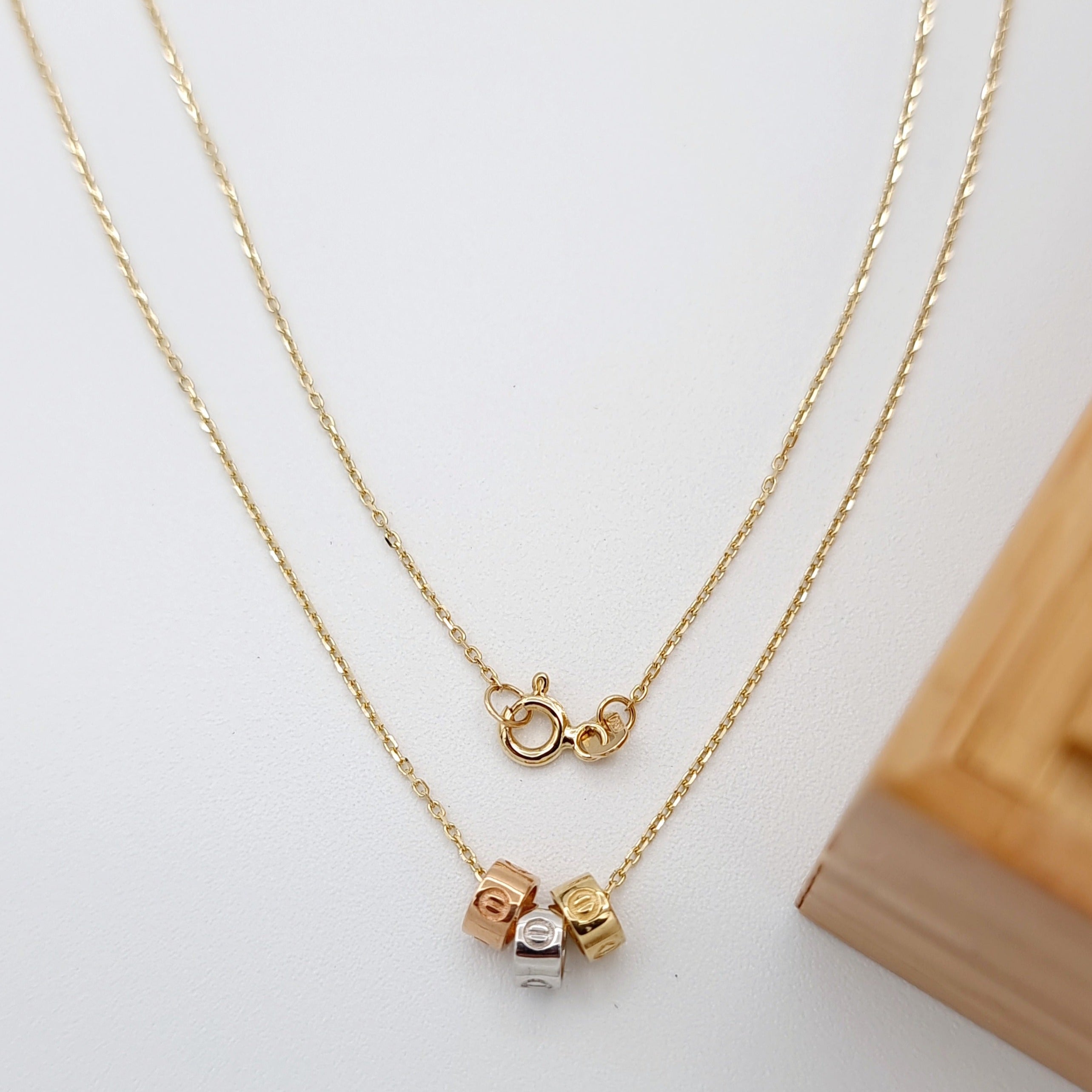 18K Pure Gold 3 Color C.R Pendant Necklace