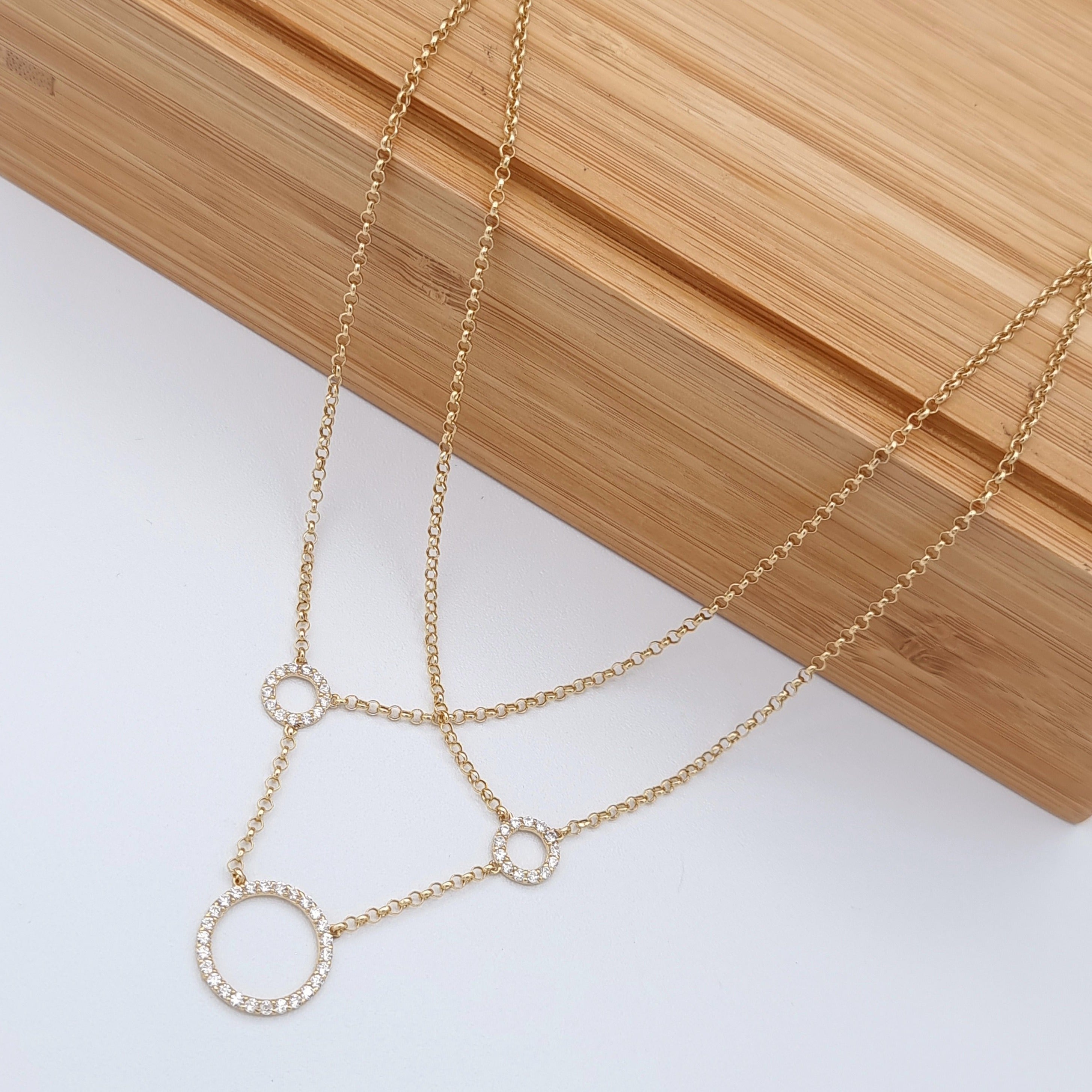 18K Pure Gold Round Stone Necklace