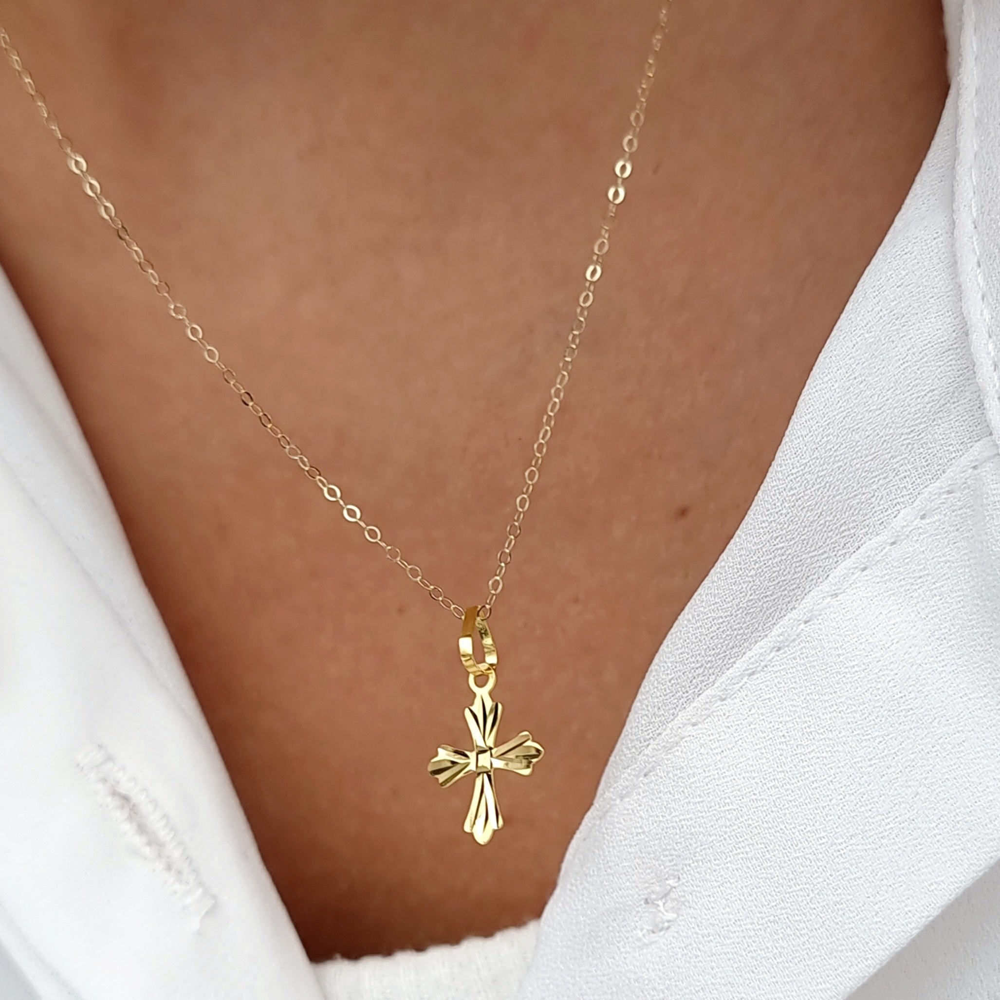 18K Pure Gold Cross Necklace