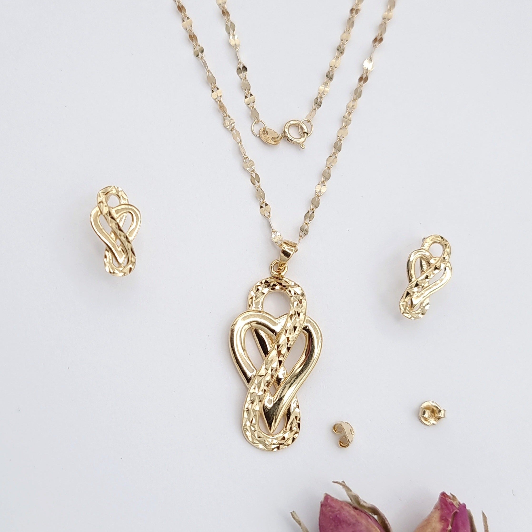 18K Pure Gold Infinity Heart Jewelry Set