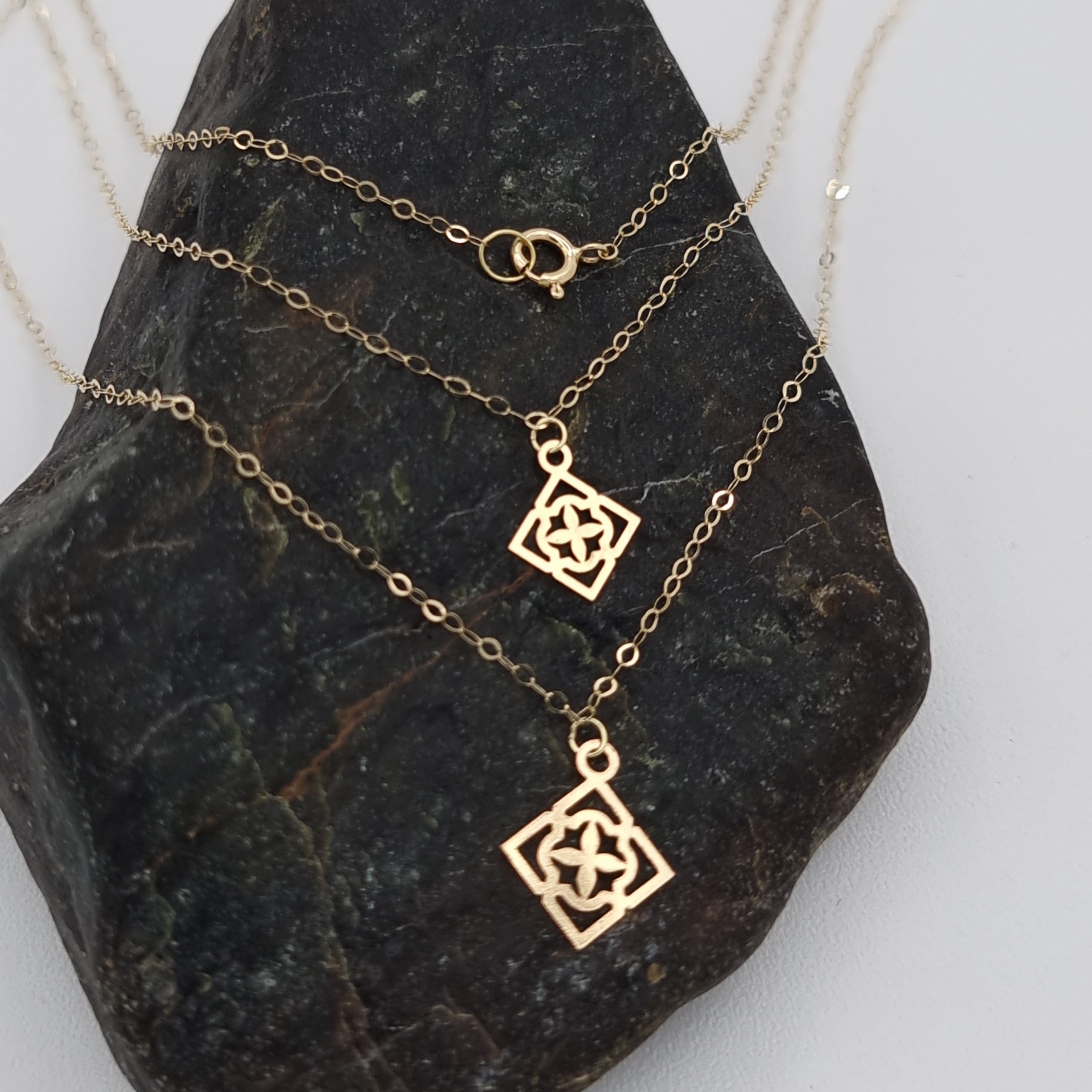 18K Pure Gold 2 Layer Square Necklace