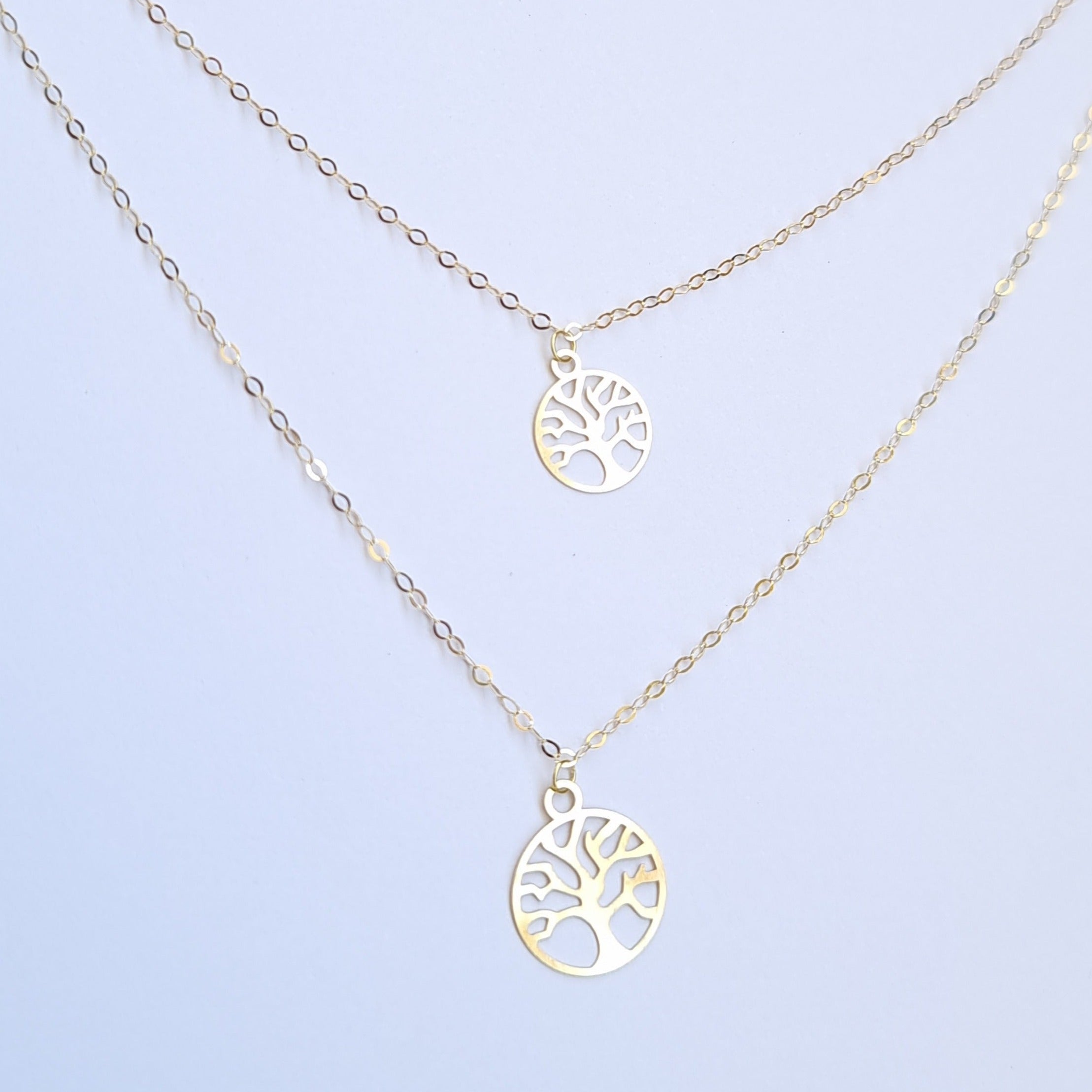 18K Pure Gold 2 Layer Tree Necklace