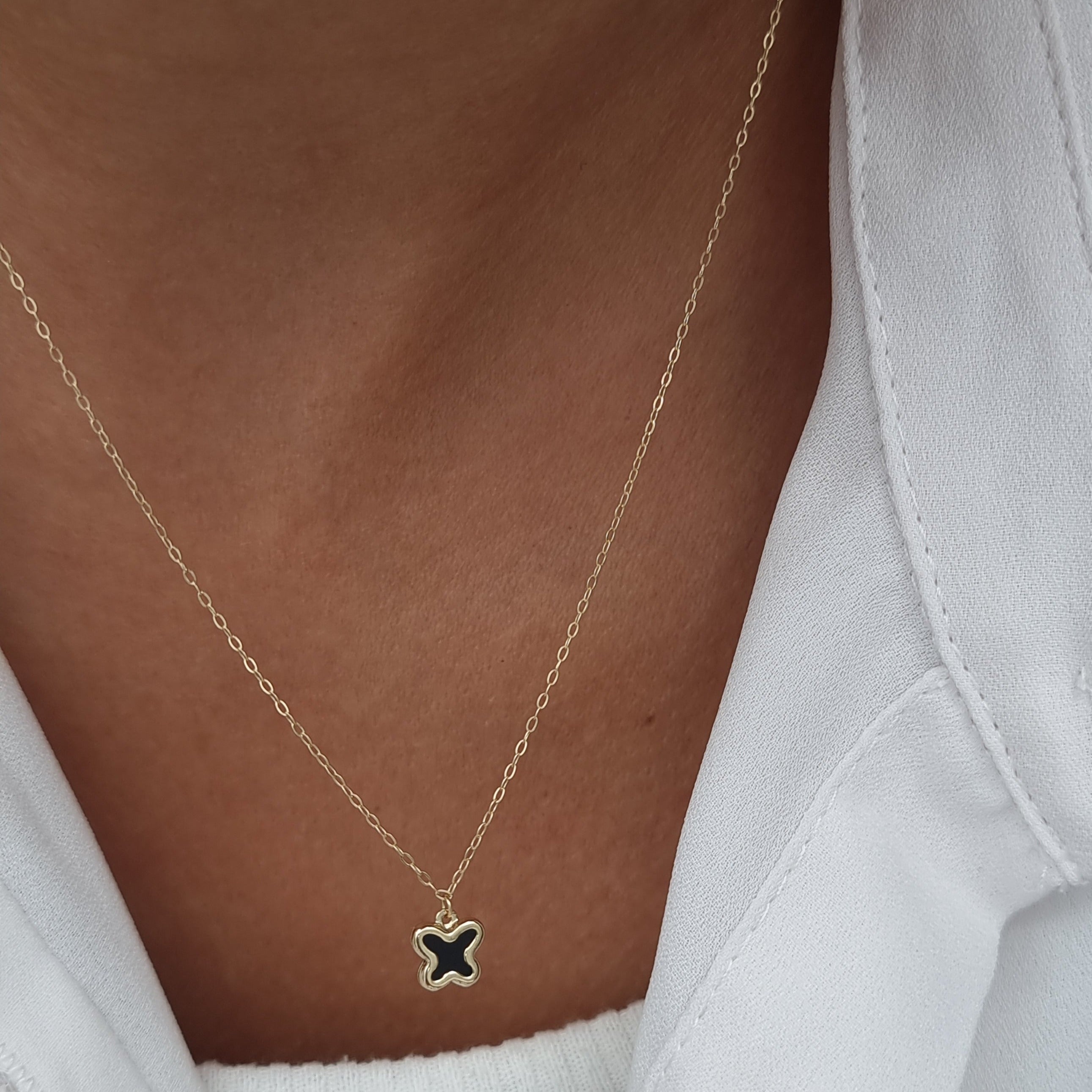 18K Pure Gold Black Butterfly Necklace