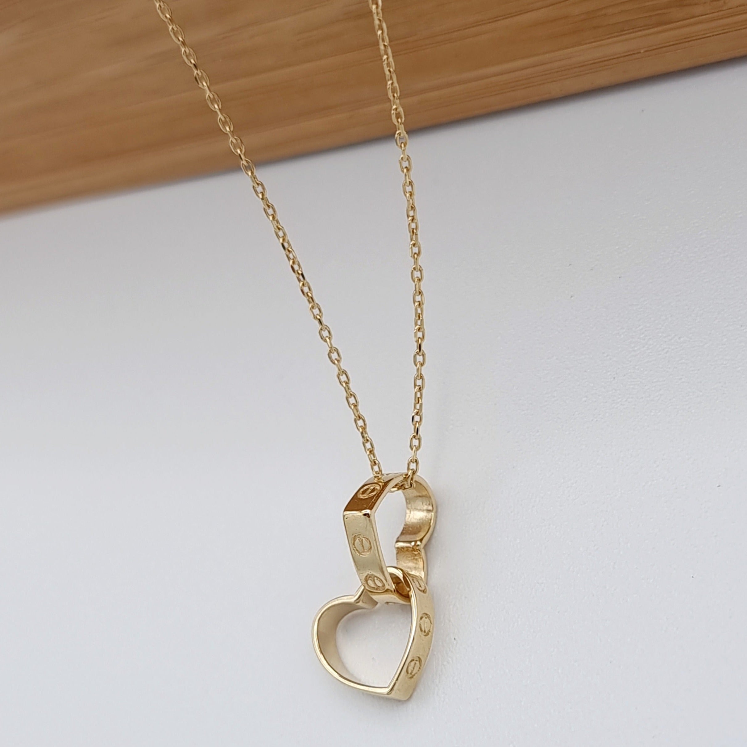 18K Pure Gold Double Heart Necklace