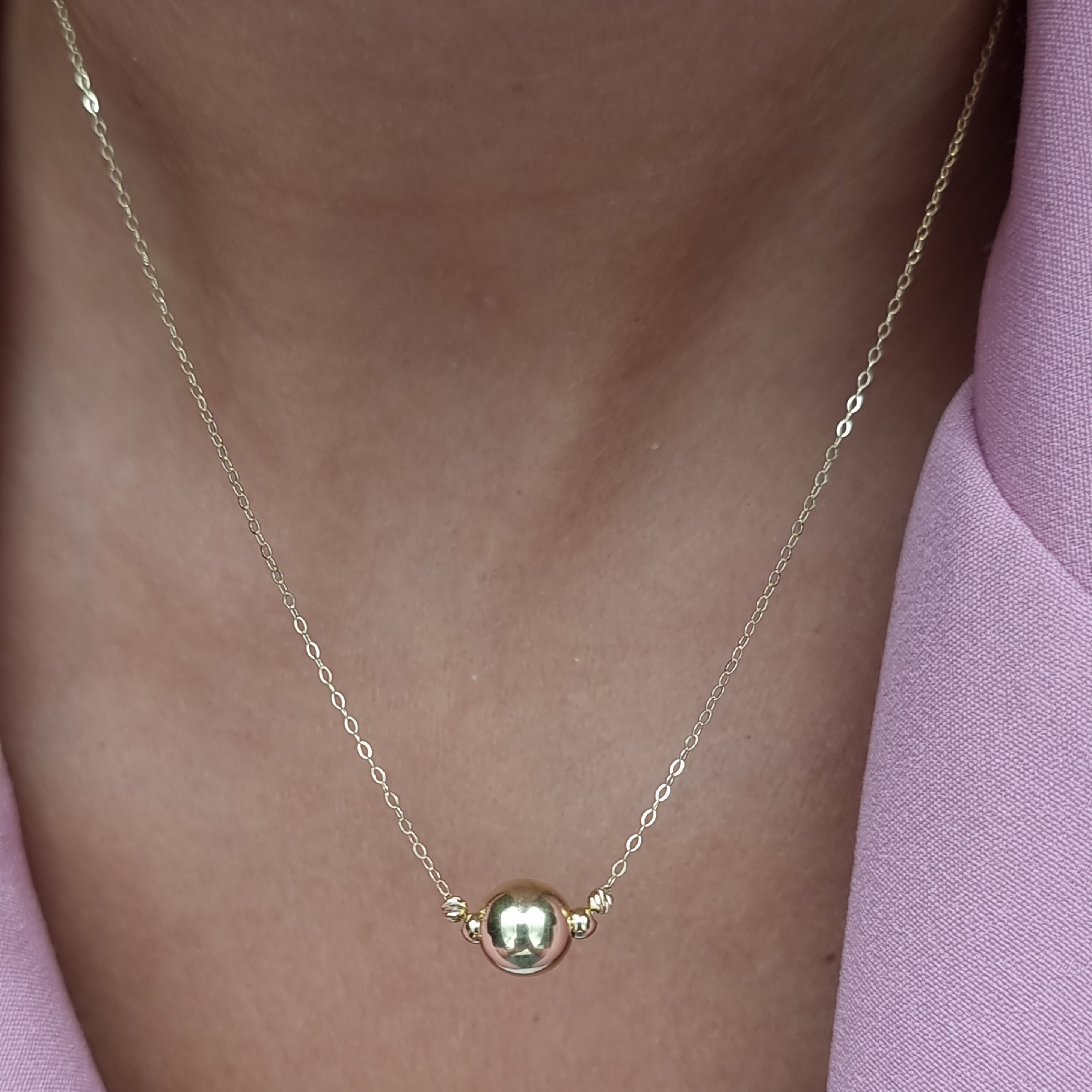 18K Pure Gold Ball Necklace