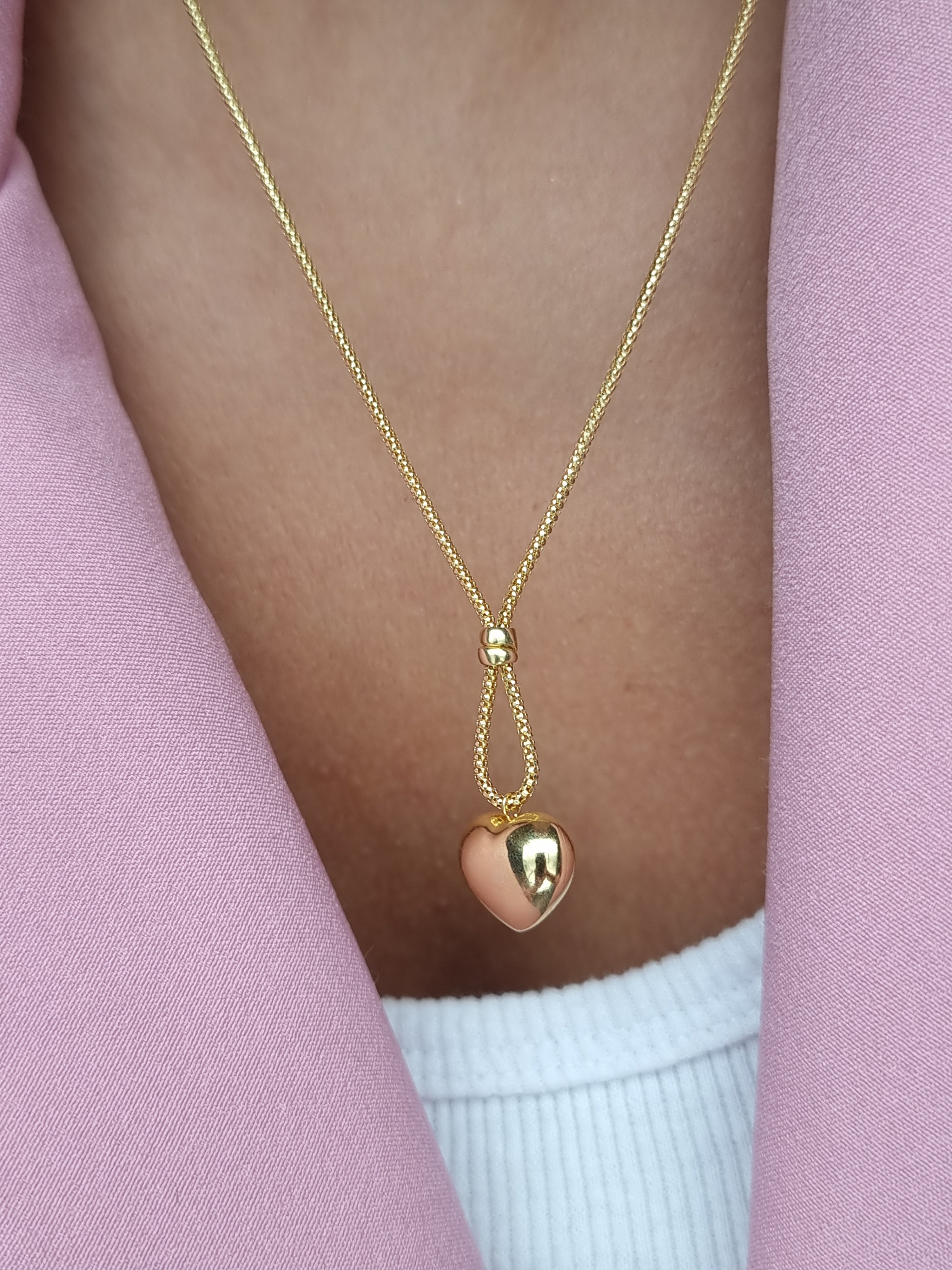 18K Pure Gold Heart Seed Necklace