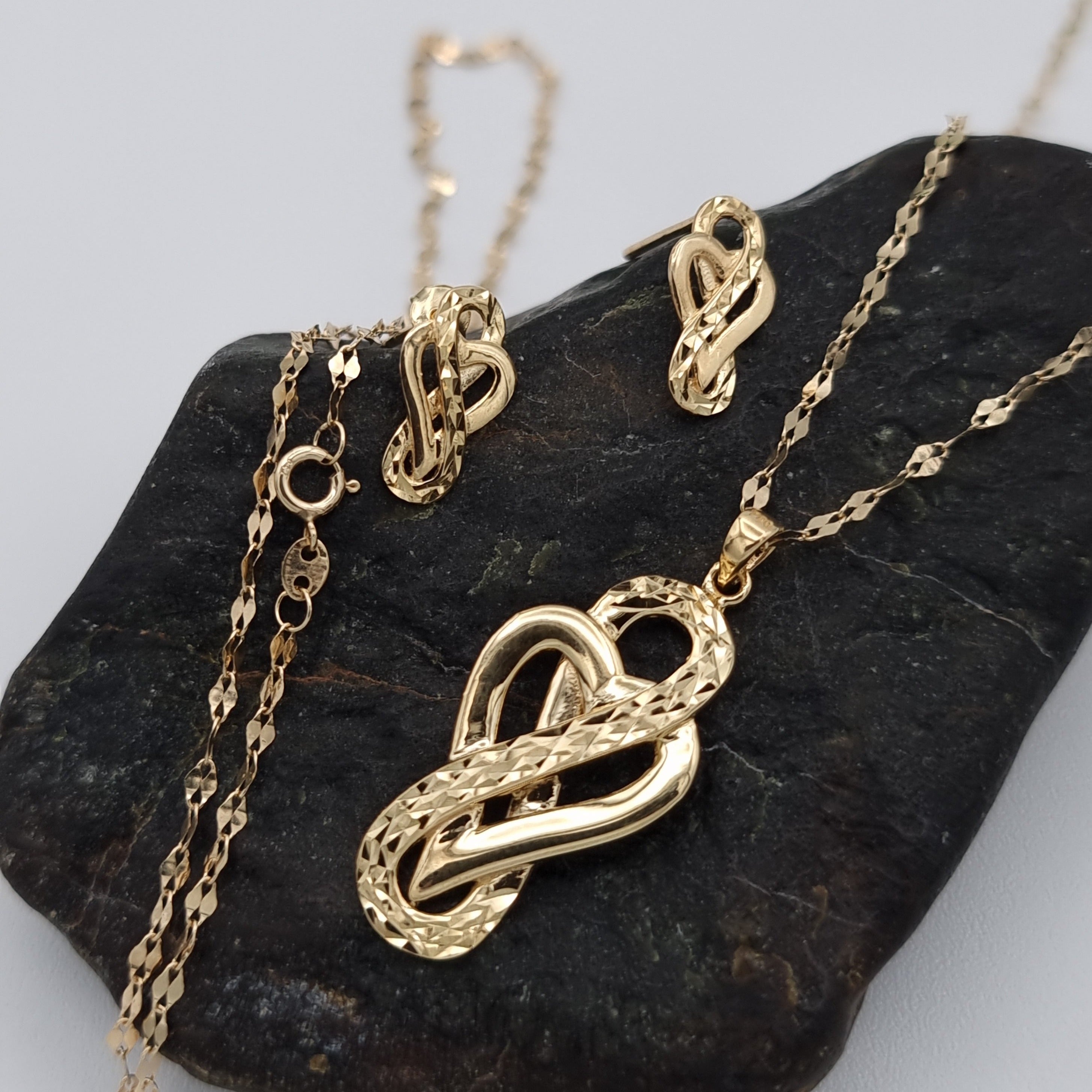 18K Pure Gold Infinity Heart Jewelry Set