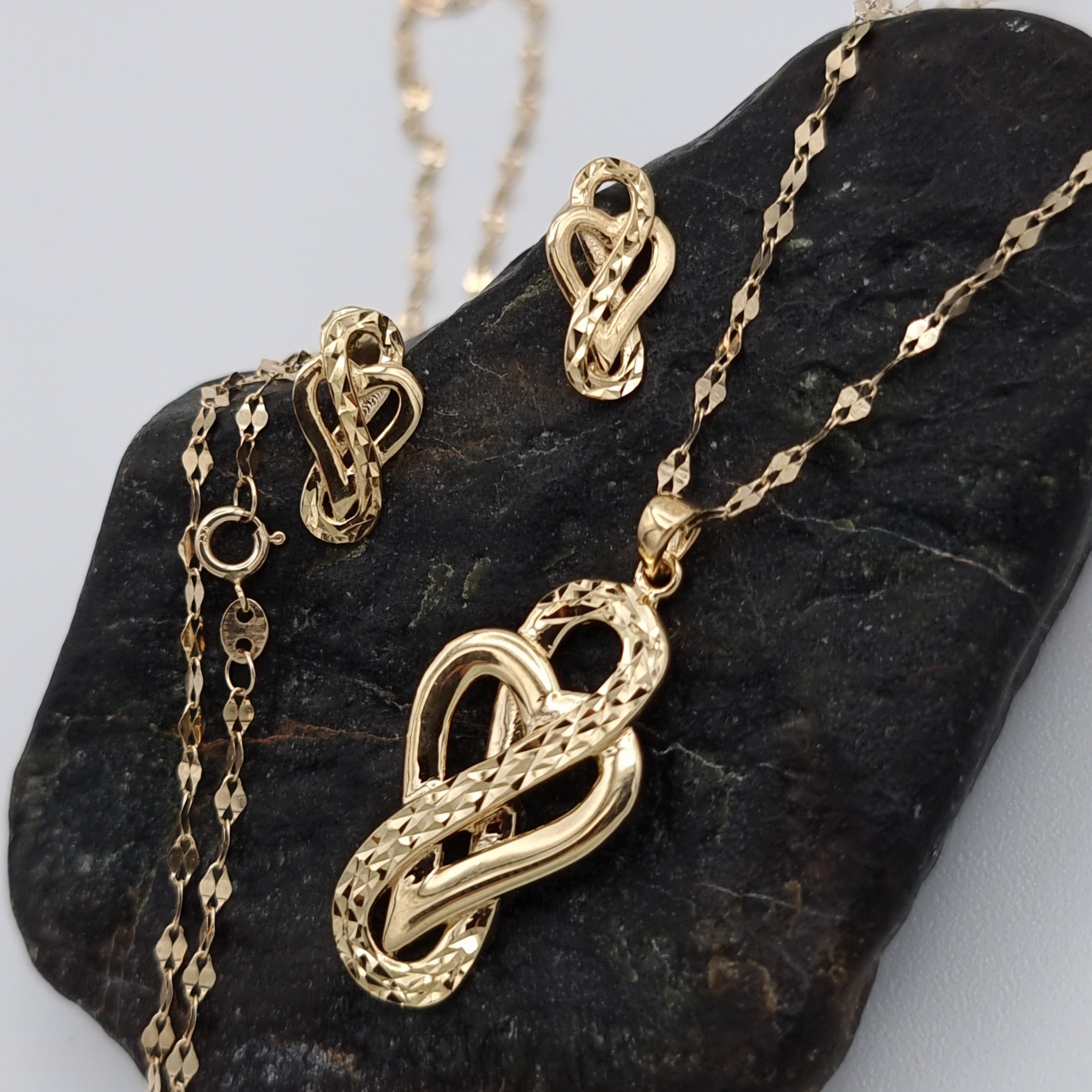 18K Pure Gold Infinity Heart Jewelry Set