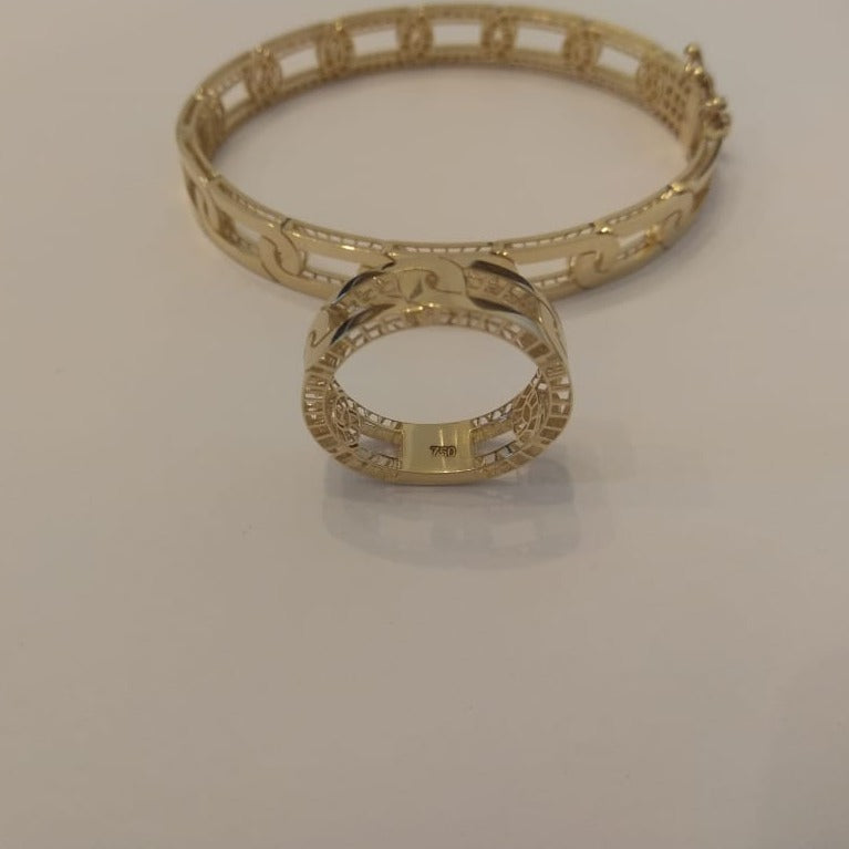 18K Pure Gold Elegant Design Bangle & Ring