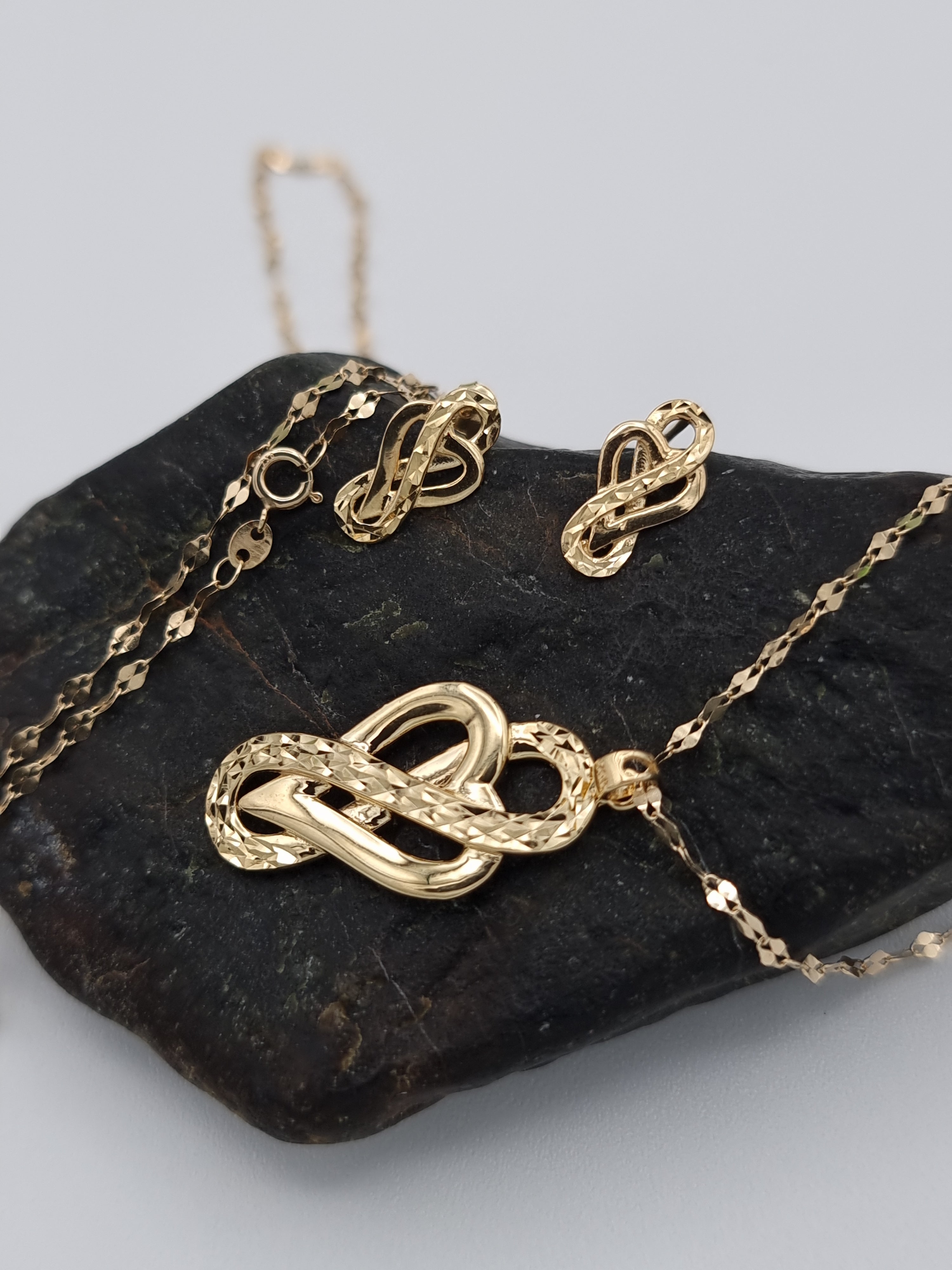 18K Pure Gold Infinity Heart Jewelry Set