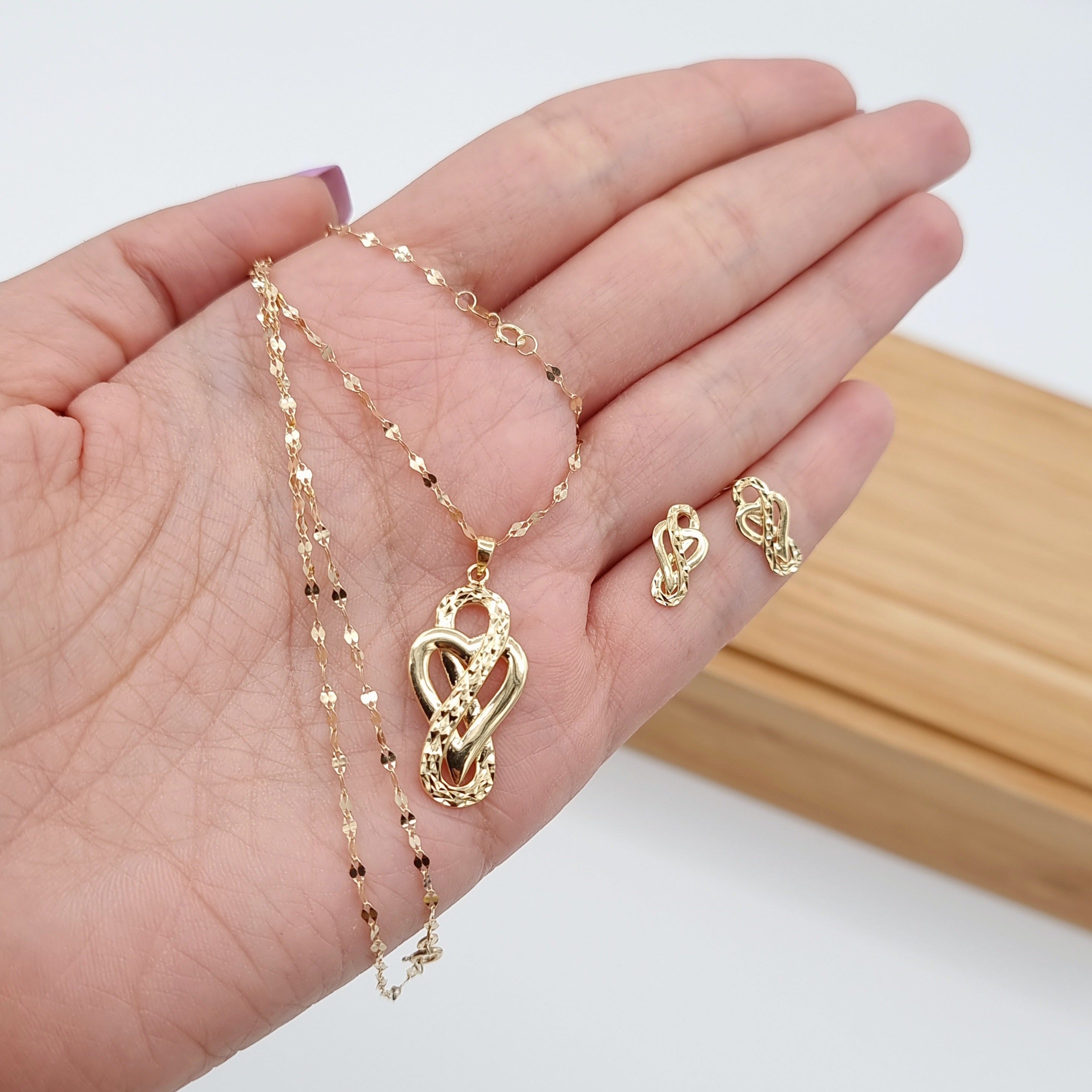 18K Pure Gold Infinity Heart Jewelry Set