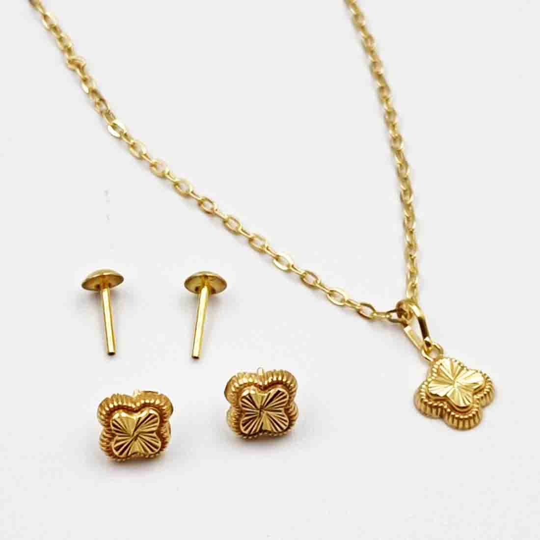 18K Pure Gold Flower Design Screw Jewellery Set